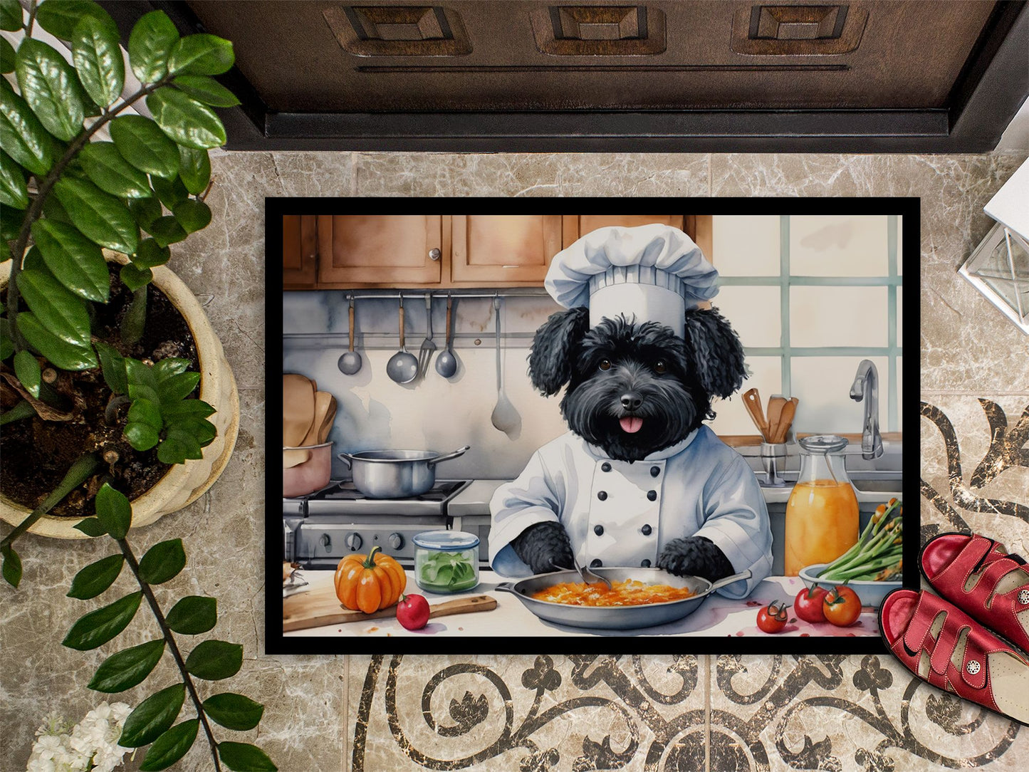 NEW Puli The Chef Doormat Front Door Mat Indoor Outdoor Rugs for Entryway, Non Slip Washable Low Pile, 18H X 27W