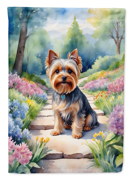 Yorkshire Terrier Spring Path Garden Flag Mailbox Flag Decorative Yard Flag Banner Outside Patio Artwork Yard Flower Beds, Garden Size, Multicolor