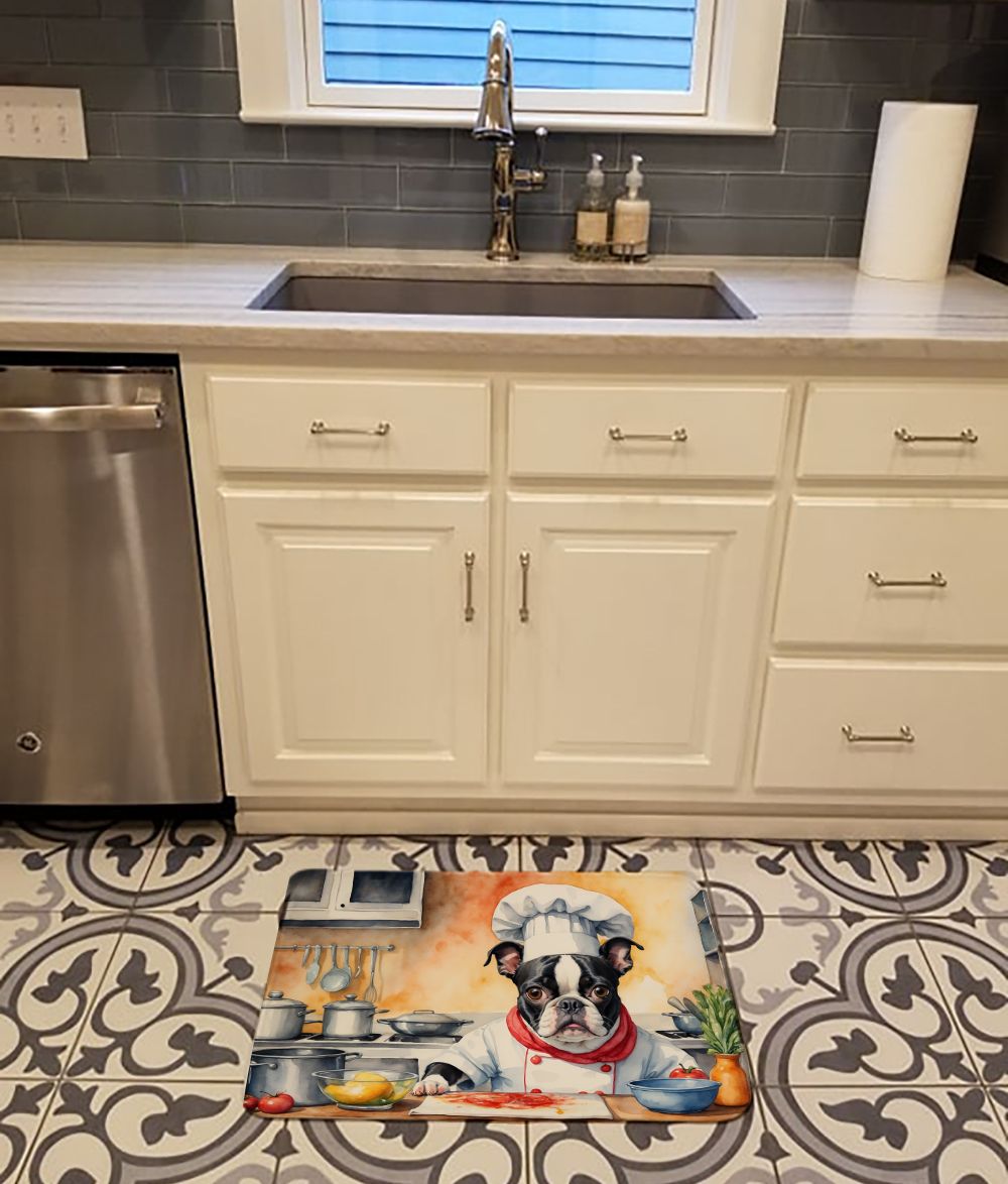 Boston Terrier The Chef Memory Foam Kitchen Mat Machine Washable Anti-Fatigue Mat Cushion Comfort Bath Mat or Kitchen Rug