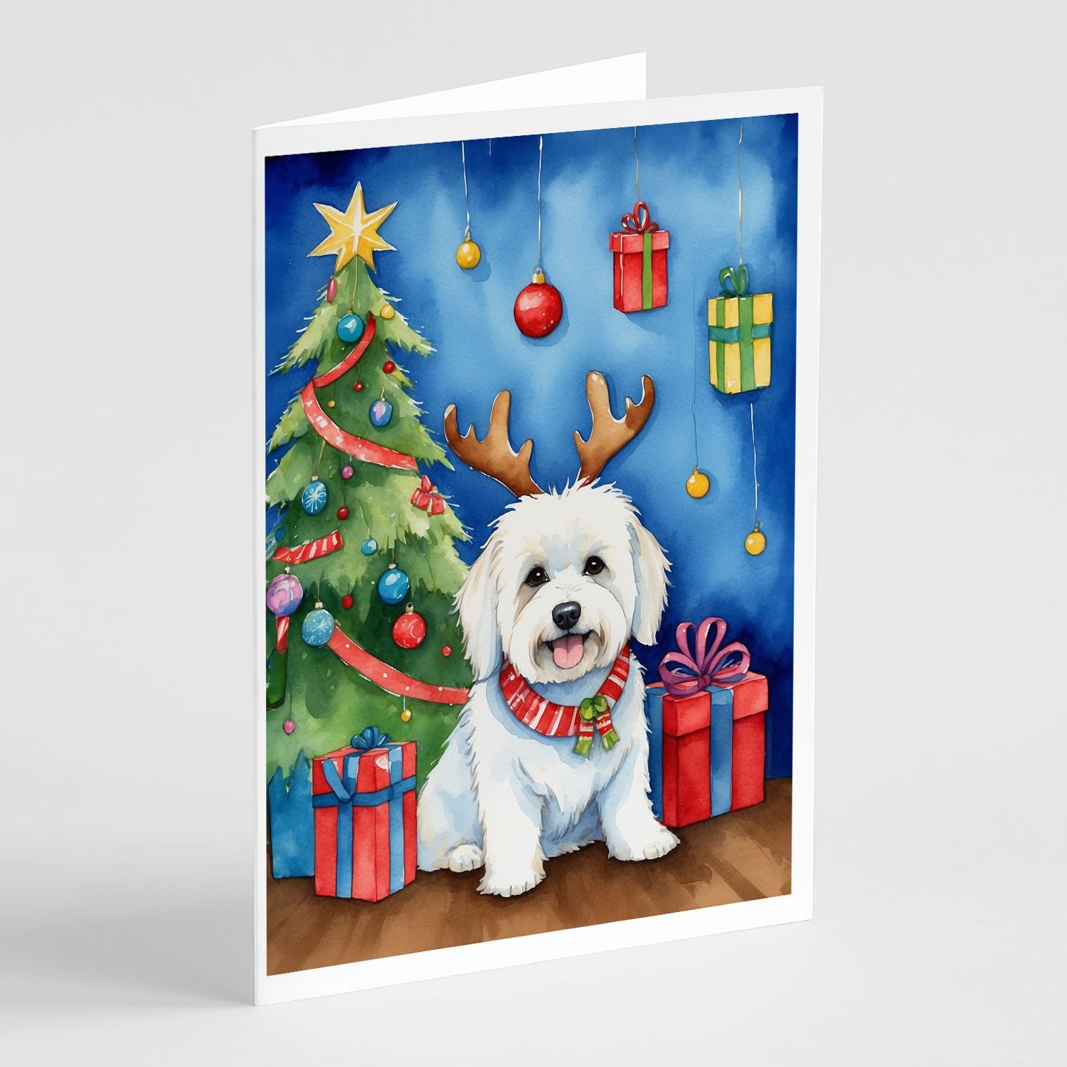 Coton de Tulear Christmas Reindeer Greeting Cards Pack of 8 Blank Cards with Envelopes Whimsical A7 Size 5x7 Blank Note Cards