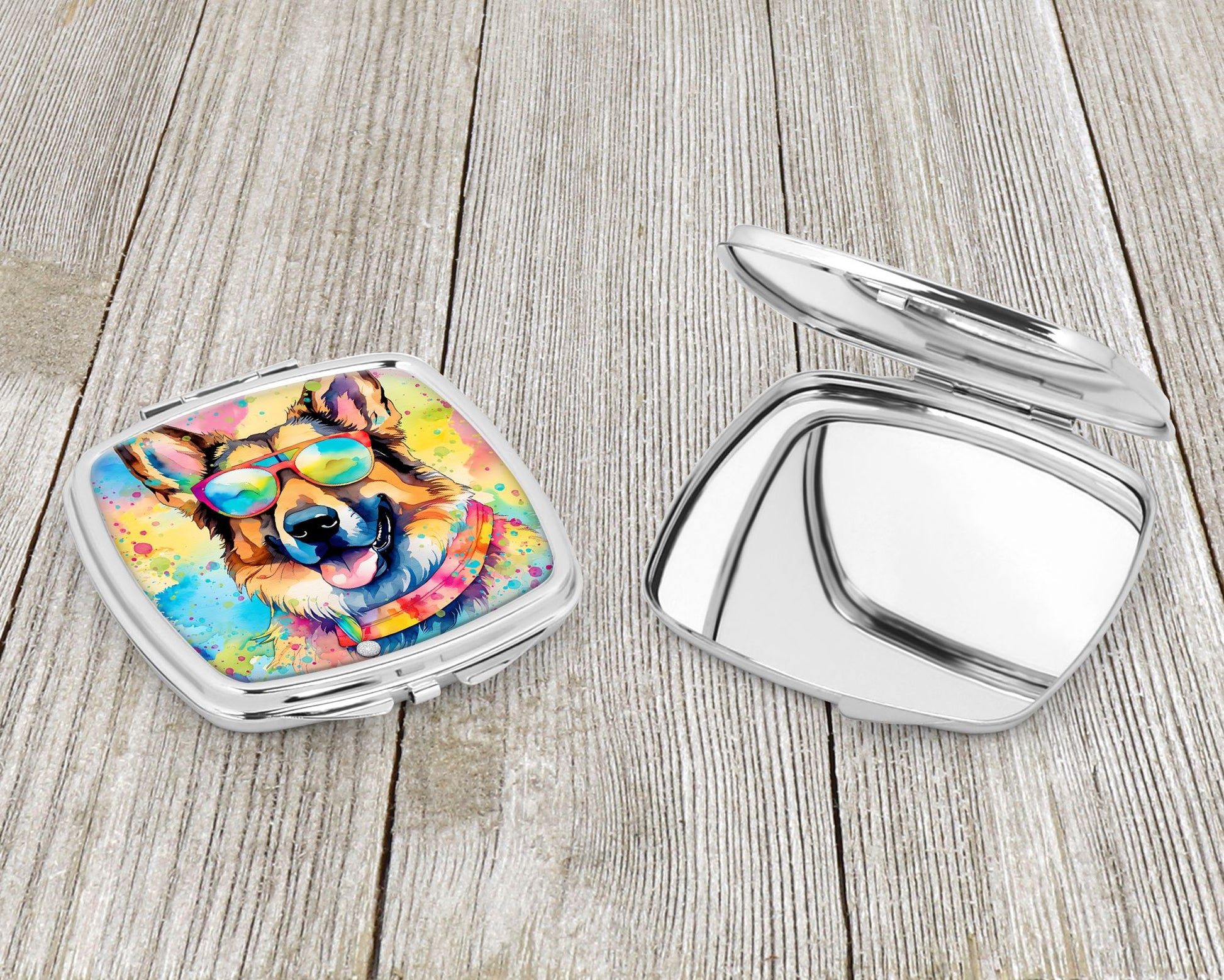German Shepherd Hippie Dawg Compact Mirror Decorative Travel Makeup Mirror for Women Girls Gifts Pocket Makeup Mirror Folding Handheld