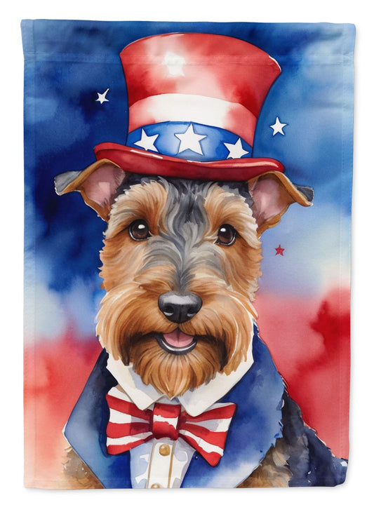 Welsh Terrier Patriotic American House Flag Large Porch Sleeve Pole Decorative Outside Yard Banner Artwork Wall Hanging, Polyester, House Size, Multicolor