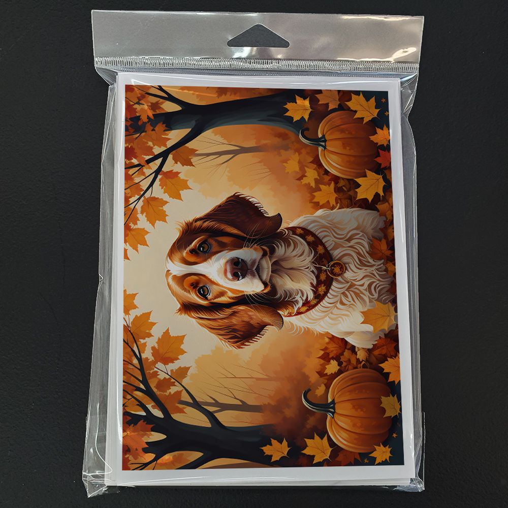 Brittany Spaniel Fall Greeting Cards Pack of 8 Blank Cards with Envelopes Whimsical A7 Size 5x7 Blank Note Cards