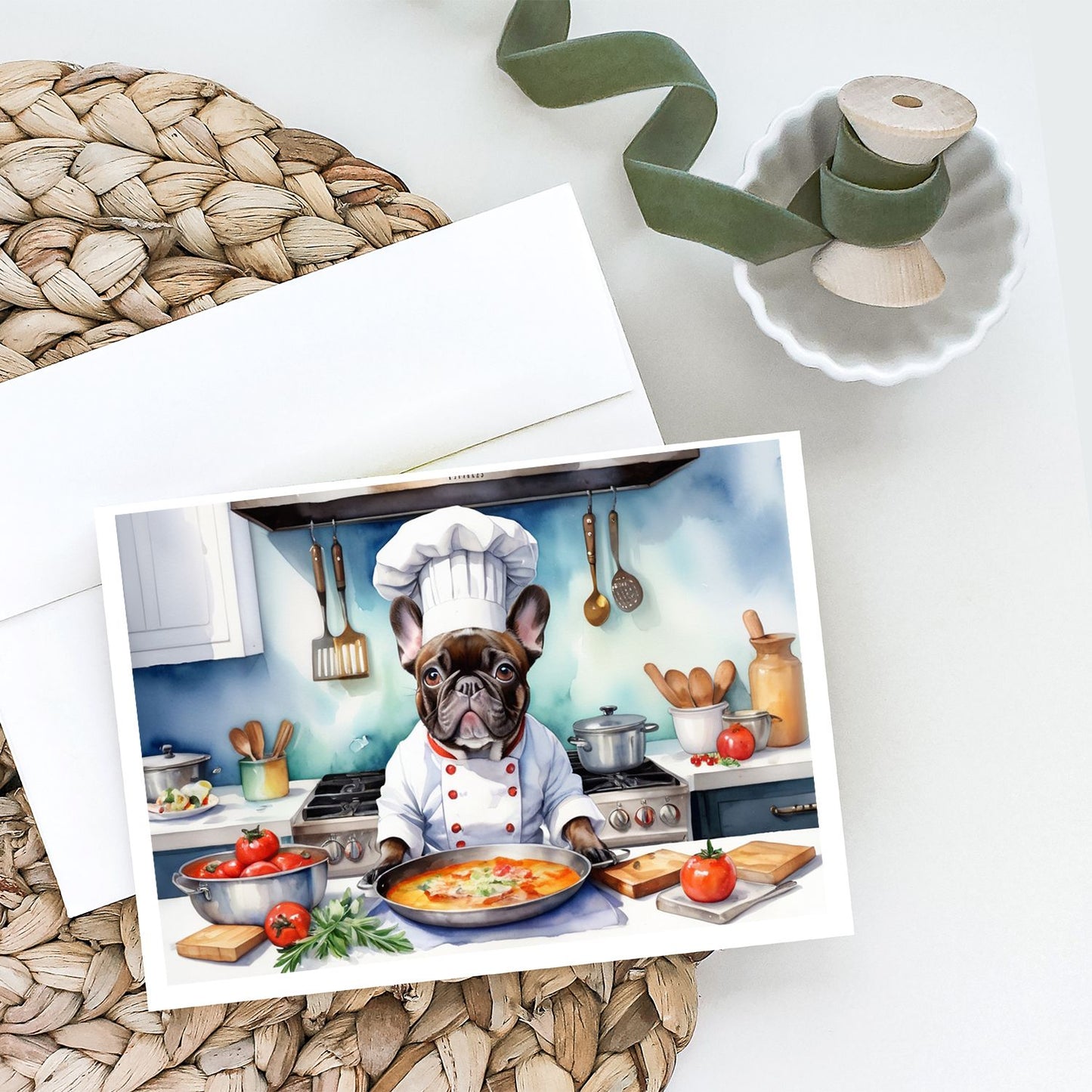 French Bulldog The Chef Greeting Cards Pack of 8 Blank Cards with Envelopes Whimsical A7 Size 5x7 Blank Note Cards