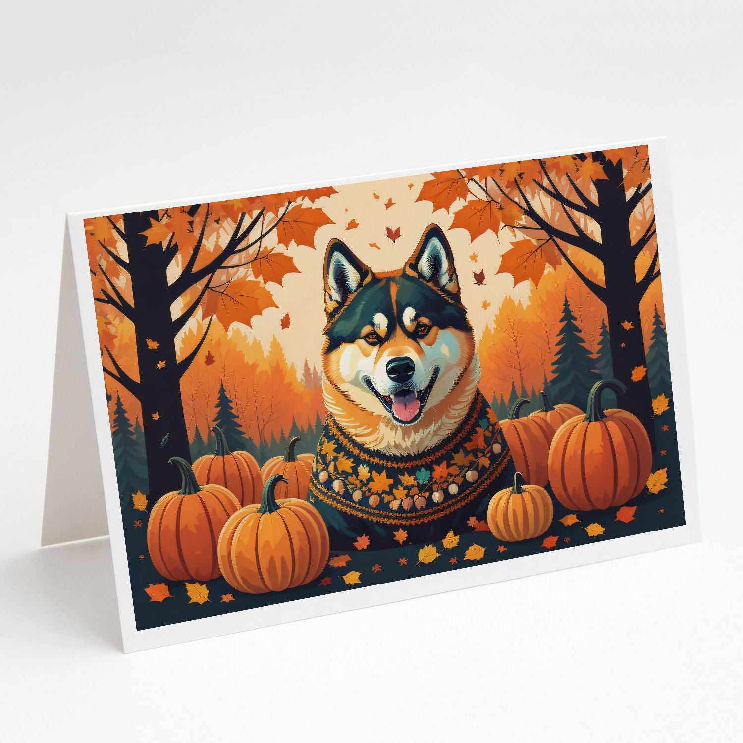 Akita Fall Greeting Cards Pack of 8 Blank Cards with Envelopes Whimsical A7 Size 5x7 Blank Note Cards