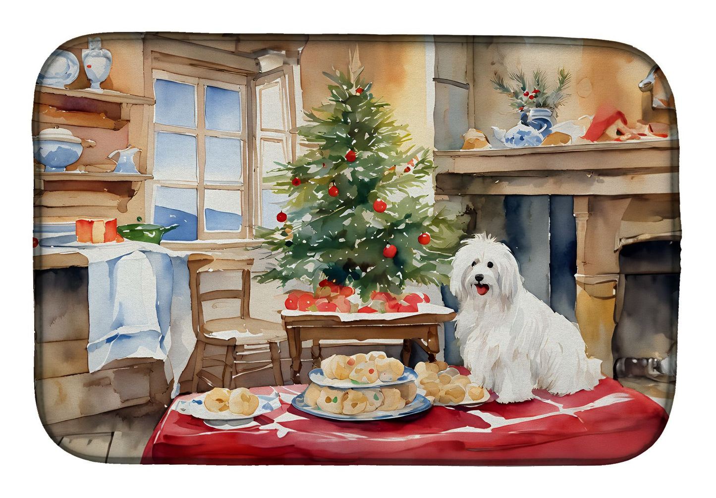 Coton De Tulear Christmas Cookies Dish Drying Mat Absorbent Dish Drying Mat Pad for Kitchen Counter Dish Drainer Mat for Countertop, 14 x 21", Multicolor