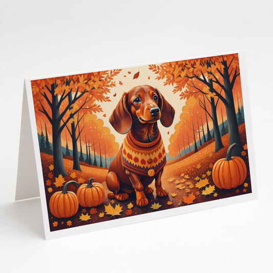 Dachshund Fall Greeting Cards Pack of 8 Blank Cards with Envelopes Whimsical A7 Size 5x7 Blank Note Cards