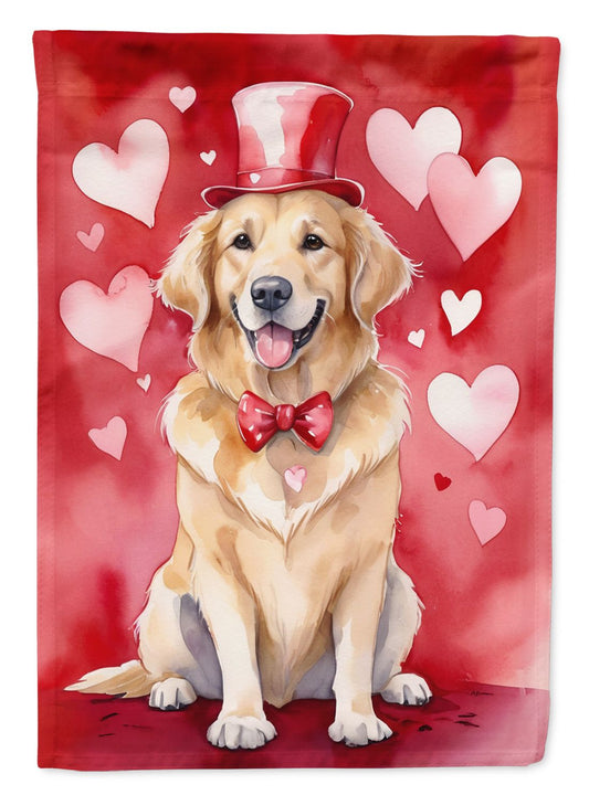 Golden Retriever My Valentine House Flag Large Porch Sleeve Pole Decorative Outside Yard Banner Artwork Wall Hanging, Polyester, House Size, Multicolor