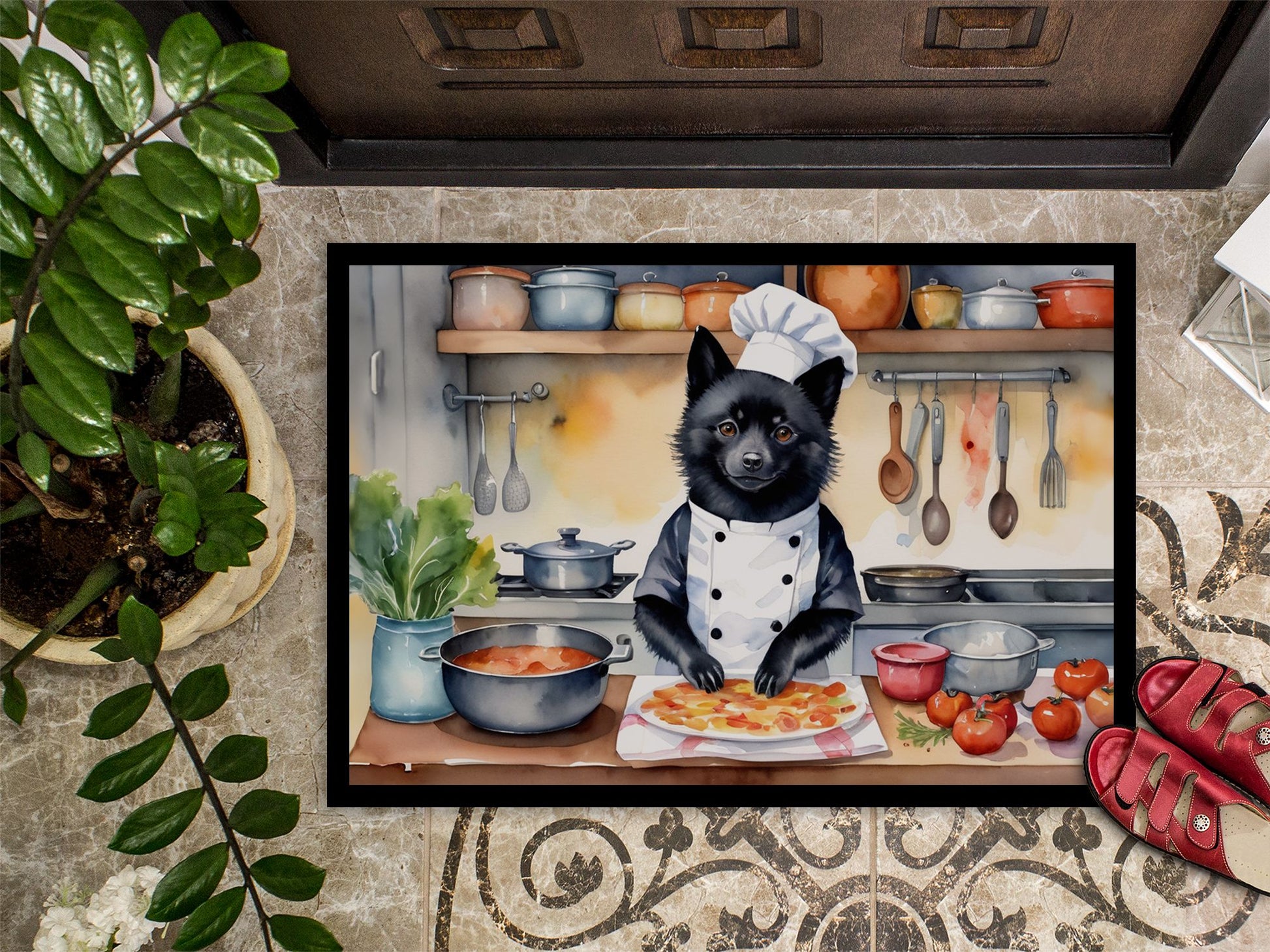 NEW Schipperke The Chef Doormat Front Door Mat Indoor Outdoor Rugs for Entryway, Non Slip Washable Low Pile, 18H X 27W