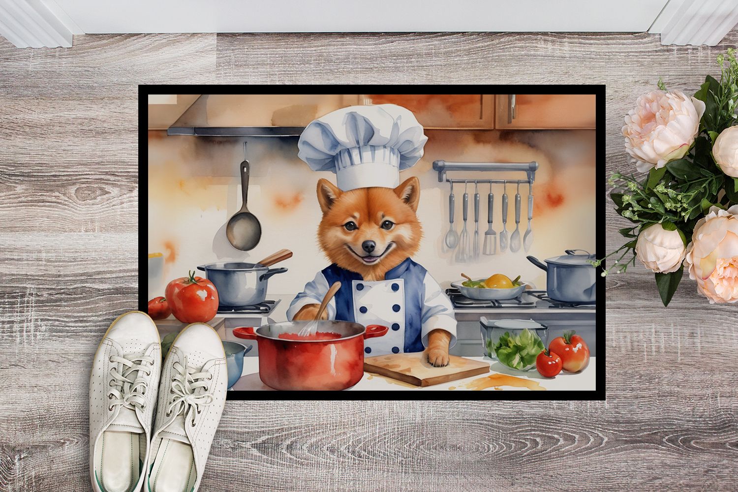 Finnish Spitz The Chef Doormat Front Door Mat Indoor Outdoor Rugs for Entryway, Non Slip Washable Low Pile, 24H X 36W