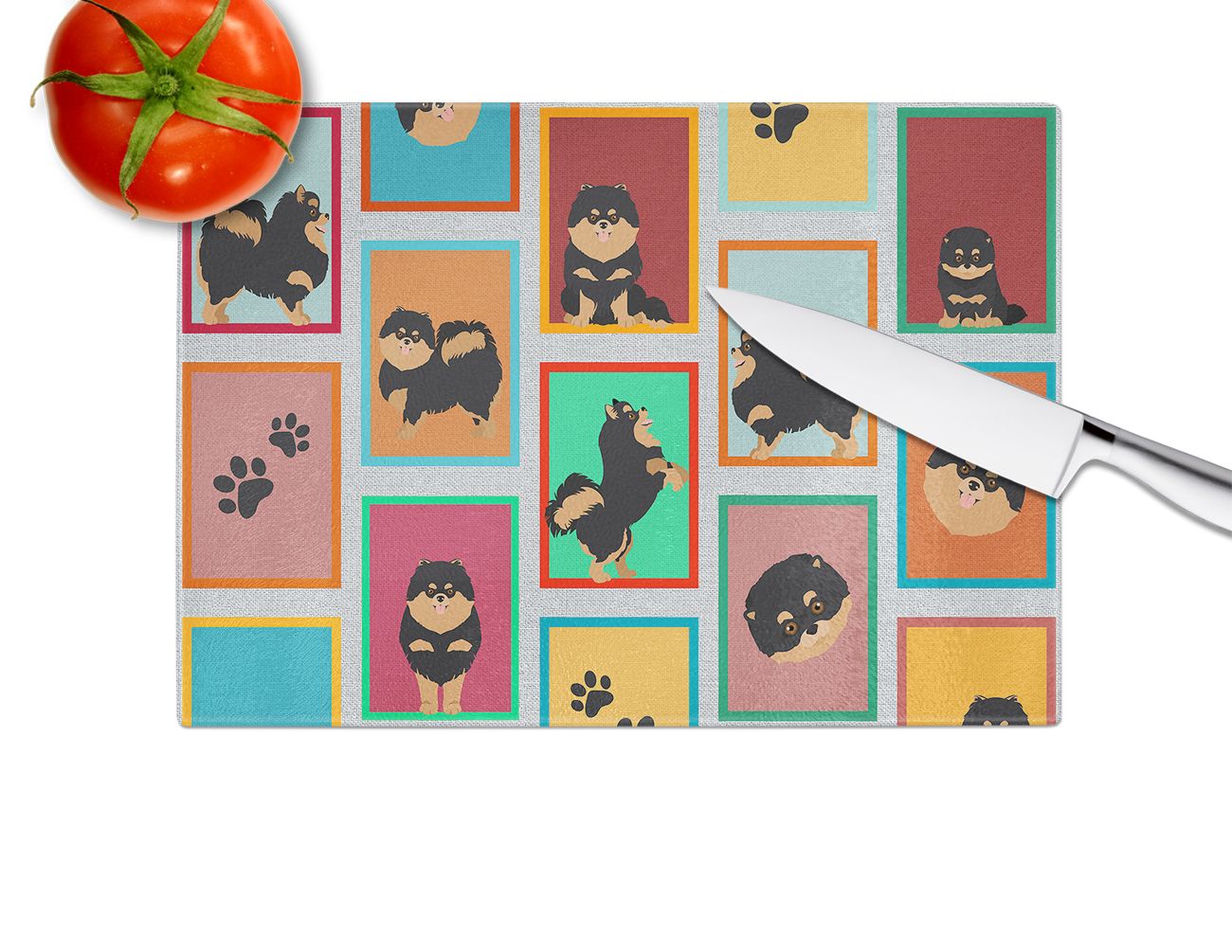 NEW Lots of Black and Tan Pomeranian Glass Cutting Board Decorative Tempered Glass Kitchen Cutting and Serving Board Large Size Chopping Board