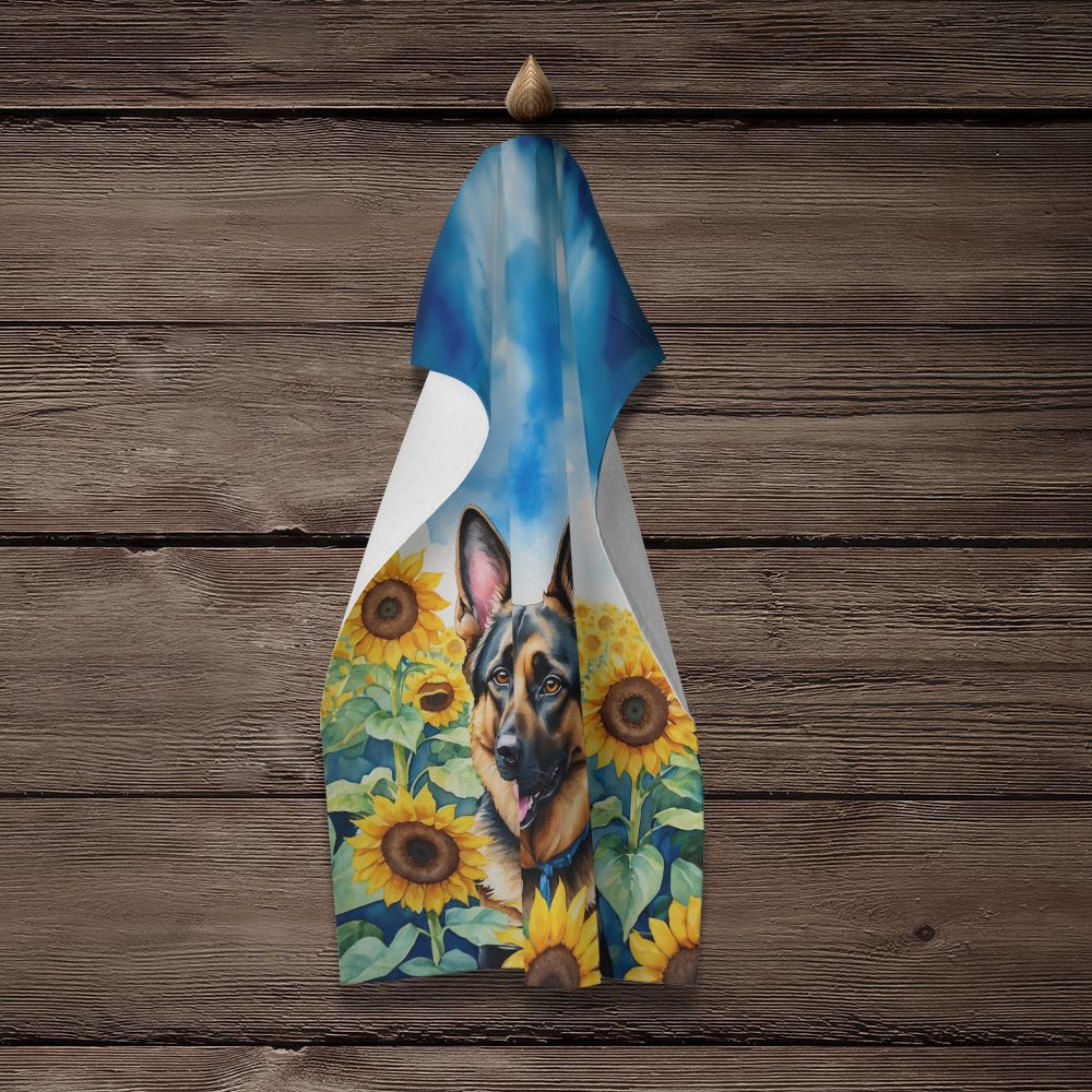 German Shepherd in Sunflowers Kitchen Towel Dish Cloths Guest Hand Towel Decorative Bathroom Towel for Face,Tea, Dishcloth, Kitchen and Bath