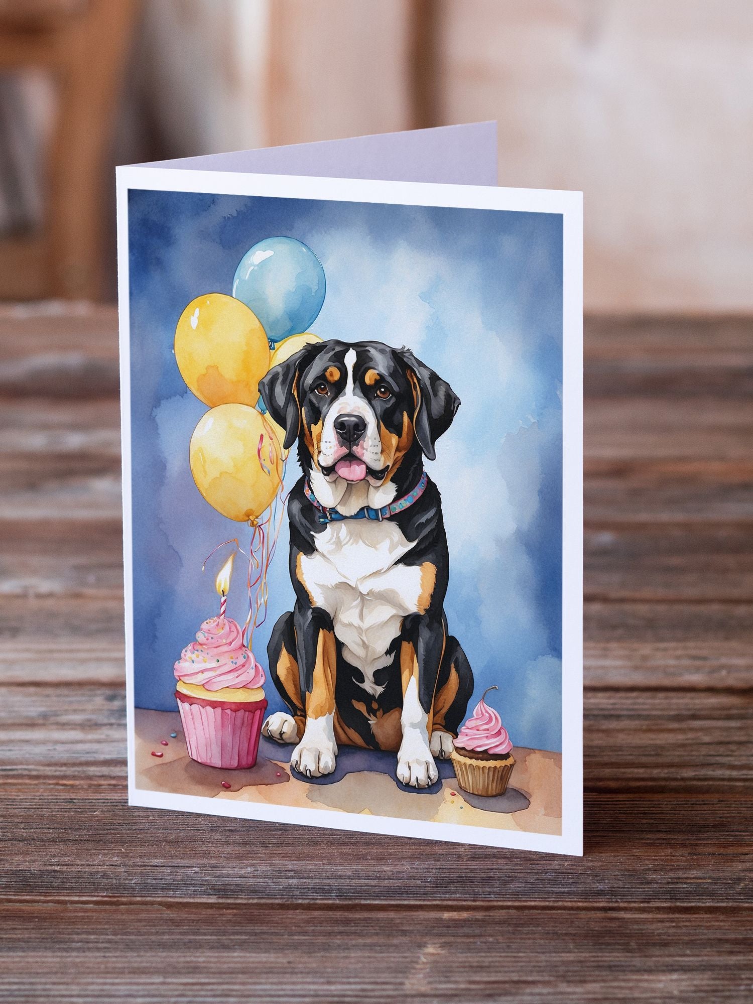 Greater Swiss Mountain Dog Happy Birthday Greeting Cards Pack of 8 Blank Cards with Envelopes Whimsical A7 Size 5x7 Blank Note Cards