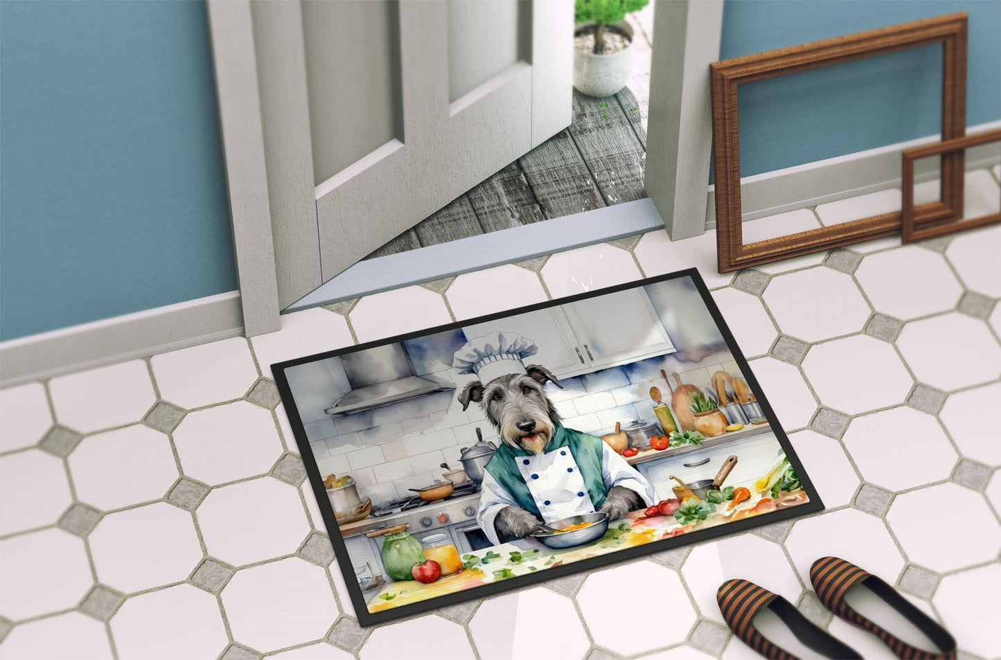 Irish Wolfhound The Chef Doormat Front Door Mat Indoor Outdoor Rugs for Entryway, Non Slip Washable Low Pile, 24H X 36W