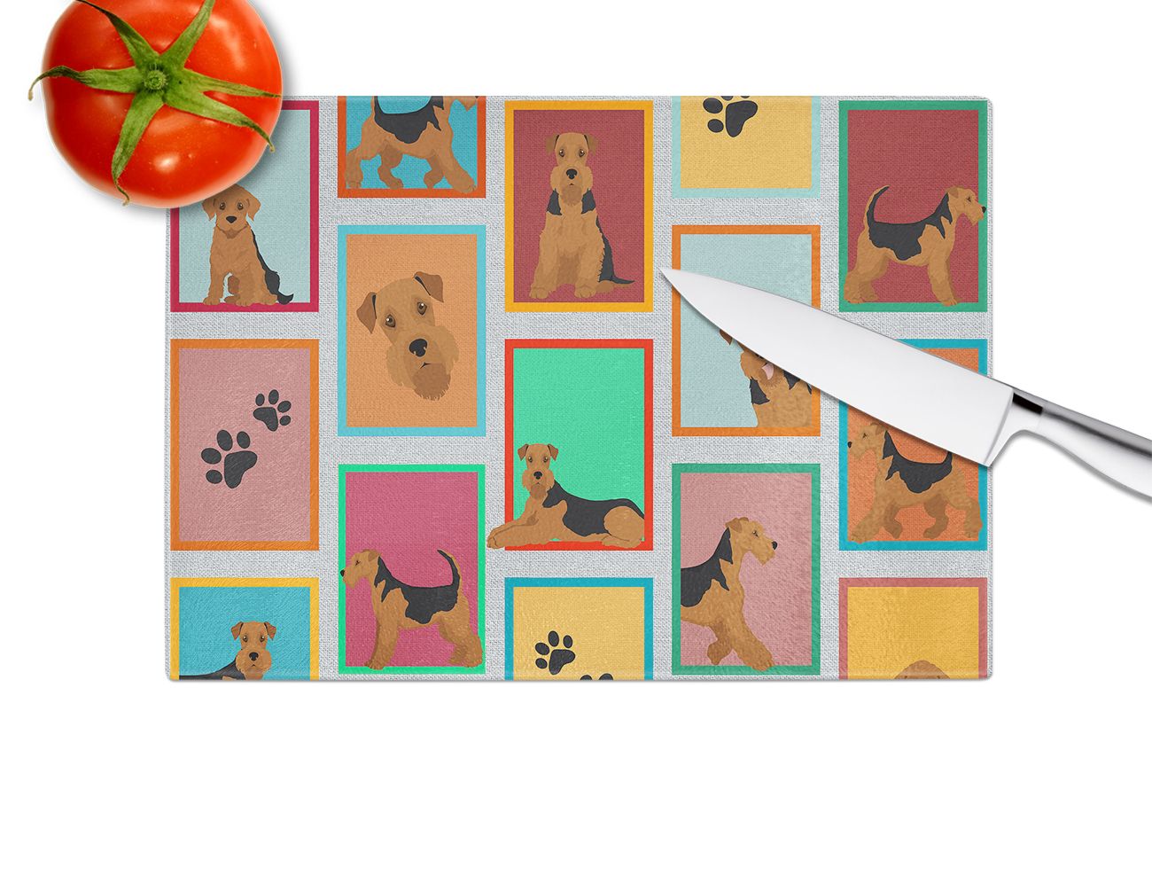 NEW Lots of Airedale Terrier Glass Cutting Board Decorative Tempered Glass Kitchen Cutting and Serving Board Large Size Chopping Board