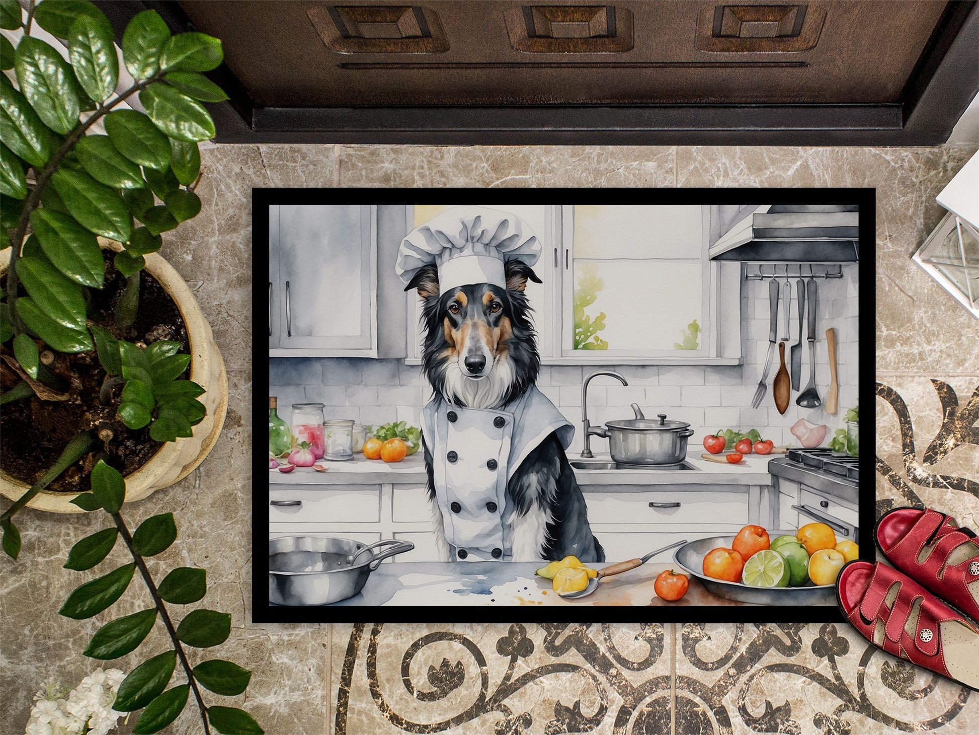 Borzoi The Chef Doormat Front Door Mat Indoor Outdoor Rugs for Entryway, Non Slip Washable Low Pile, 24H X 36W