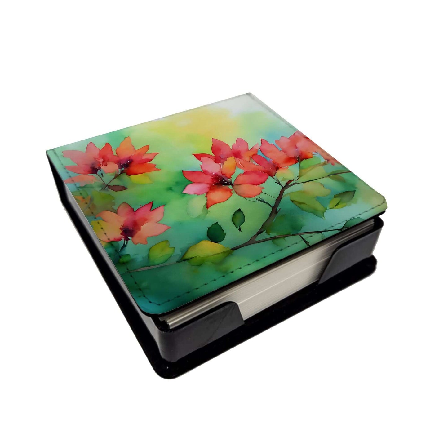 Missouri Hawthorns in Watercolor PU Leather Note Paper Holder with Artist-Designed Cover, Desk Accessory, Office Gift