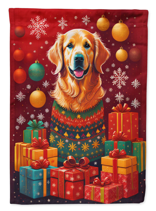 Golden Retriever Holiday Christmas House Flag Large Porch Sleeve Pole Decorative Outside Yard Banner Artwork Wall Hanging, Polyester, House Size, Multicolor