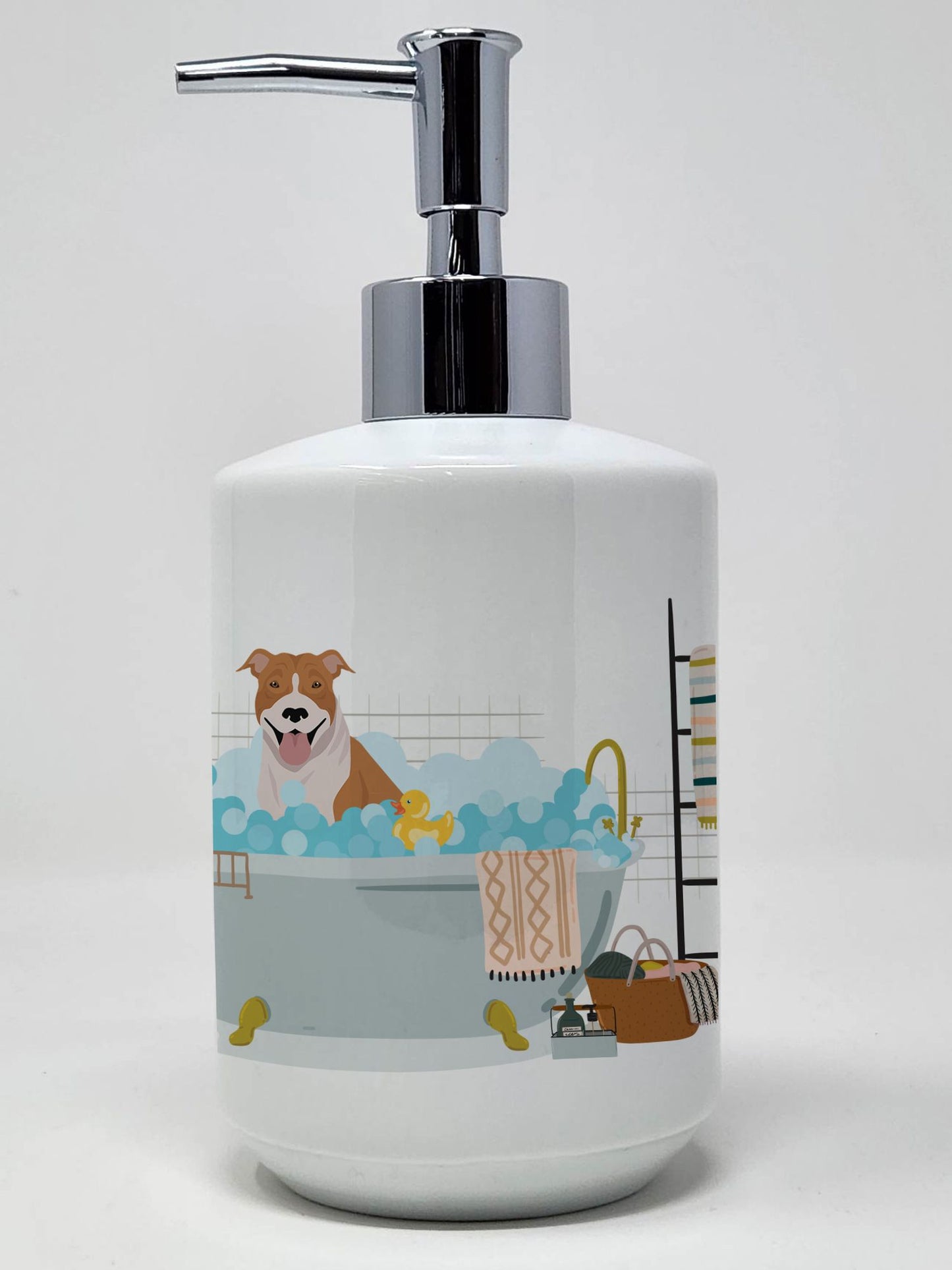 NEW Red and White Pit Bull Terrier Ceramic Soap Dispenser Hand Soap Dispenser Pump Bottles for Bathroom Kitchen, Empty Refillable Liquid Soap Container