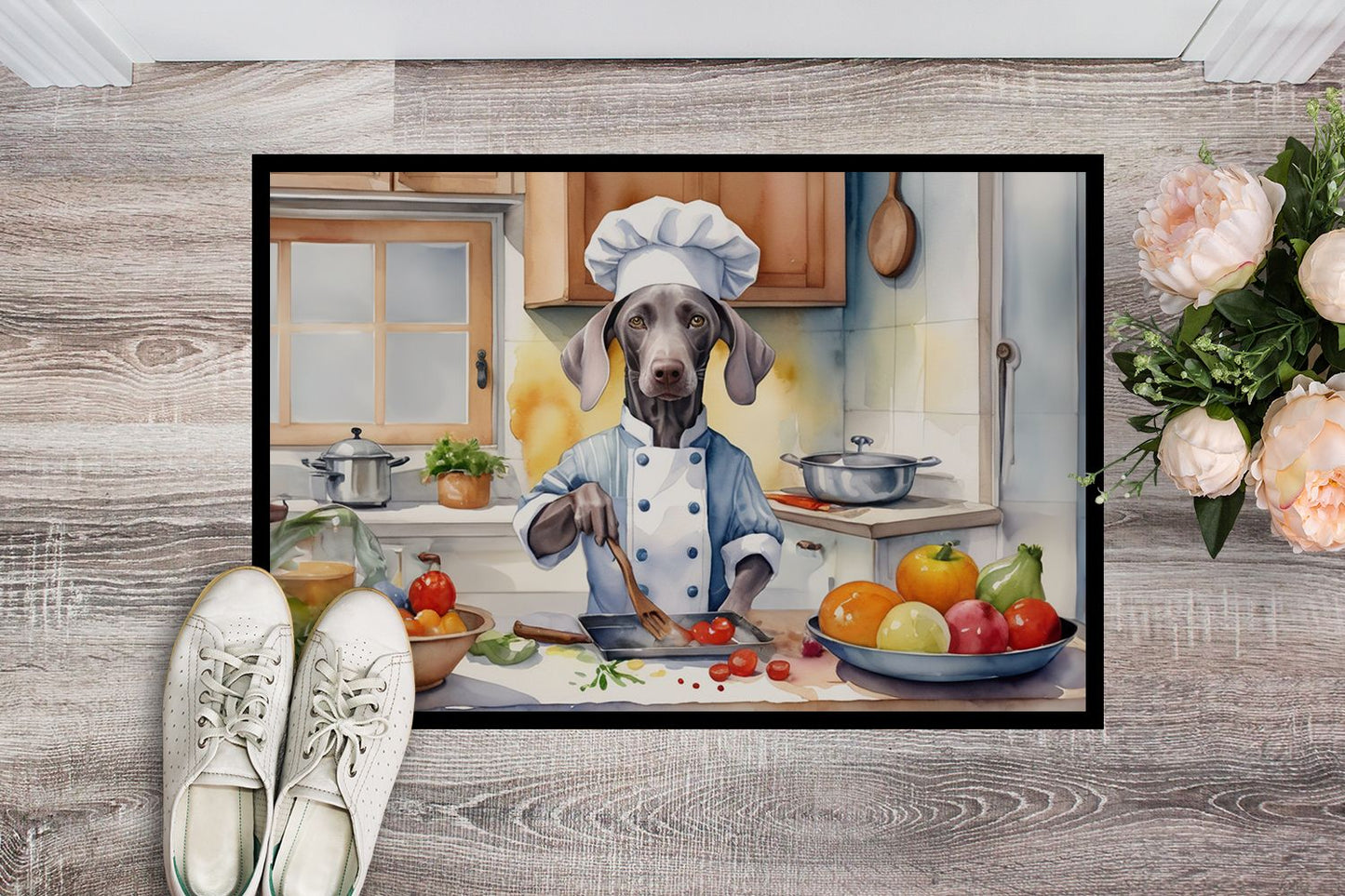 NEW Weimaraner The Chef Doormat Front Door Mat Indoor Outdoor Rugs for Entryway, Non Slip Washable Low Pile, 18H X 27W