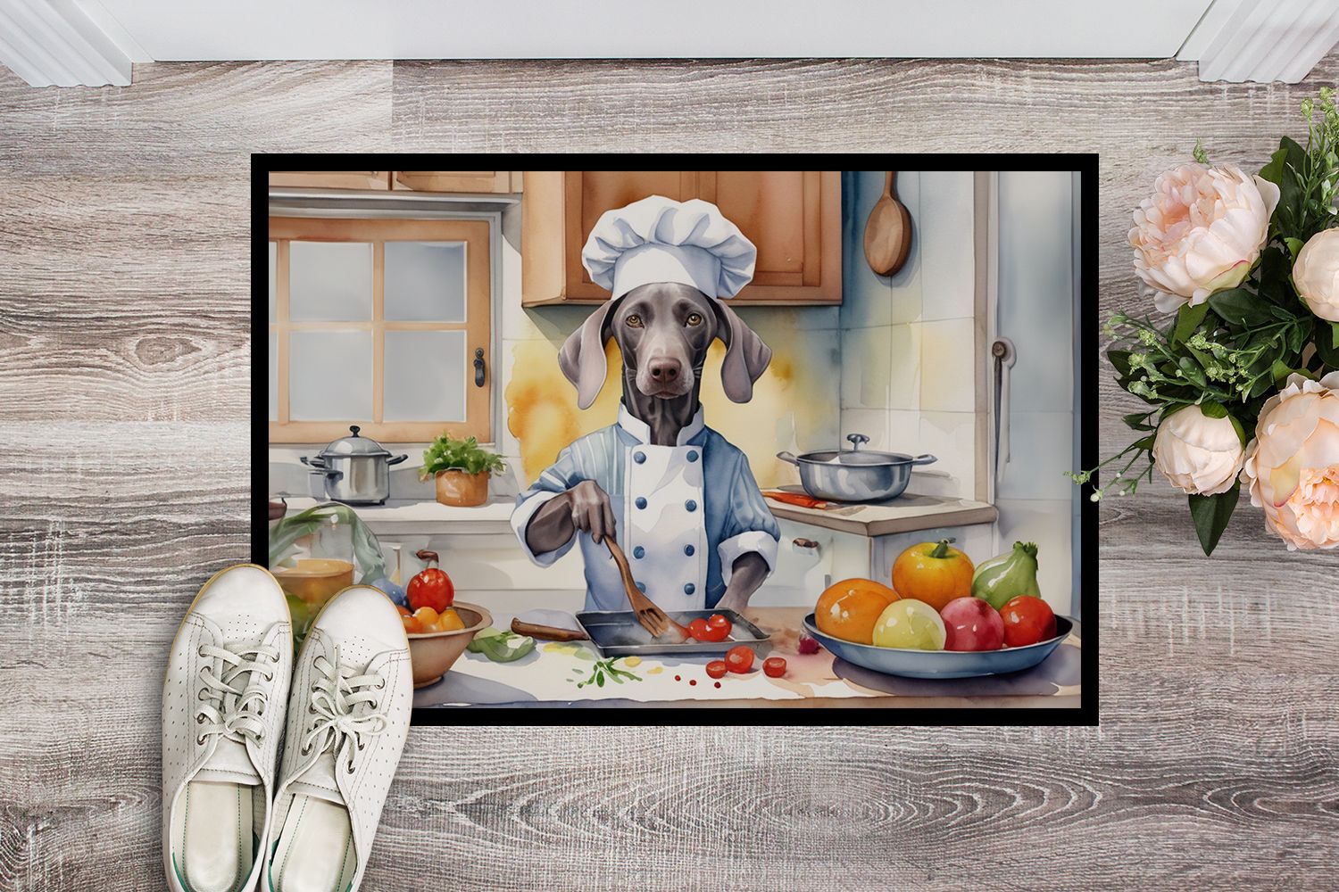 NEW Weimaraner The Chef Doormat Front Door Mat Indoor Outdoor Rugs for Entryway, Non Slip Washable Low Pile, 18H X 27W