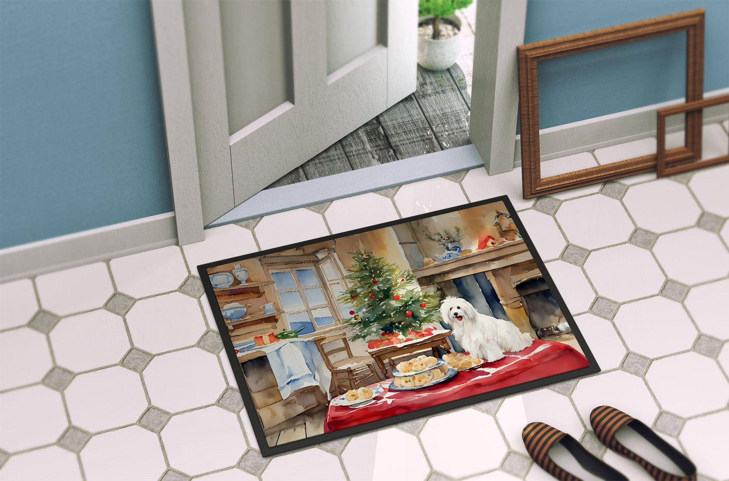 Coton De Tulear Christmas Cookies Doormat Front Door Mat Indoor Outdoor Rugs for Entryway, Non Slip Washable Low Pile, 24H X 36W