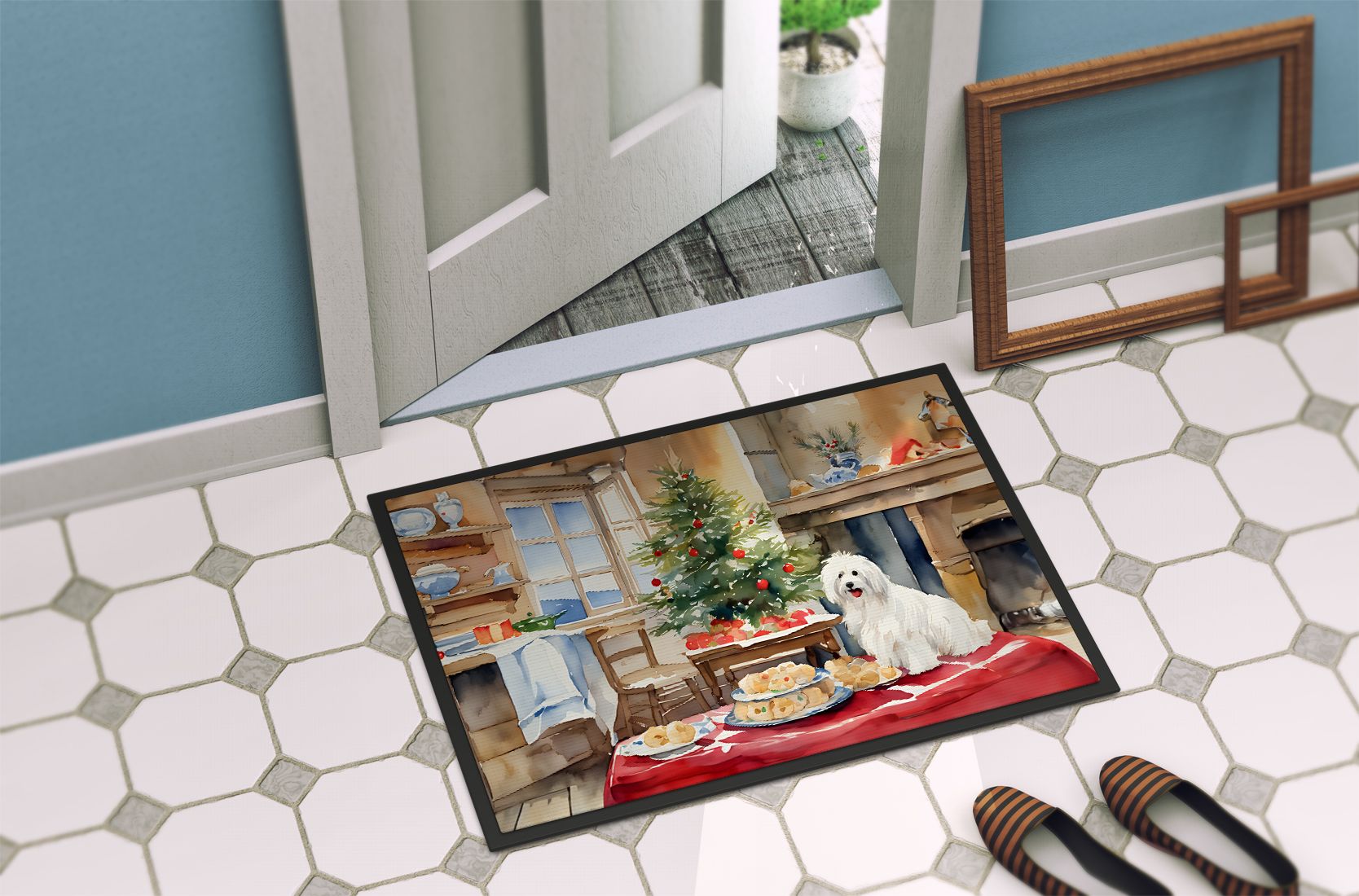 Coton De Tulear Christmas Cookies Doormat Front Door Mat Indoor Outdoor Rugs for Entryway, Non Slip Washable Low Pile, 24H X 36W