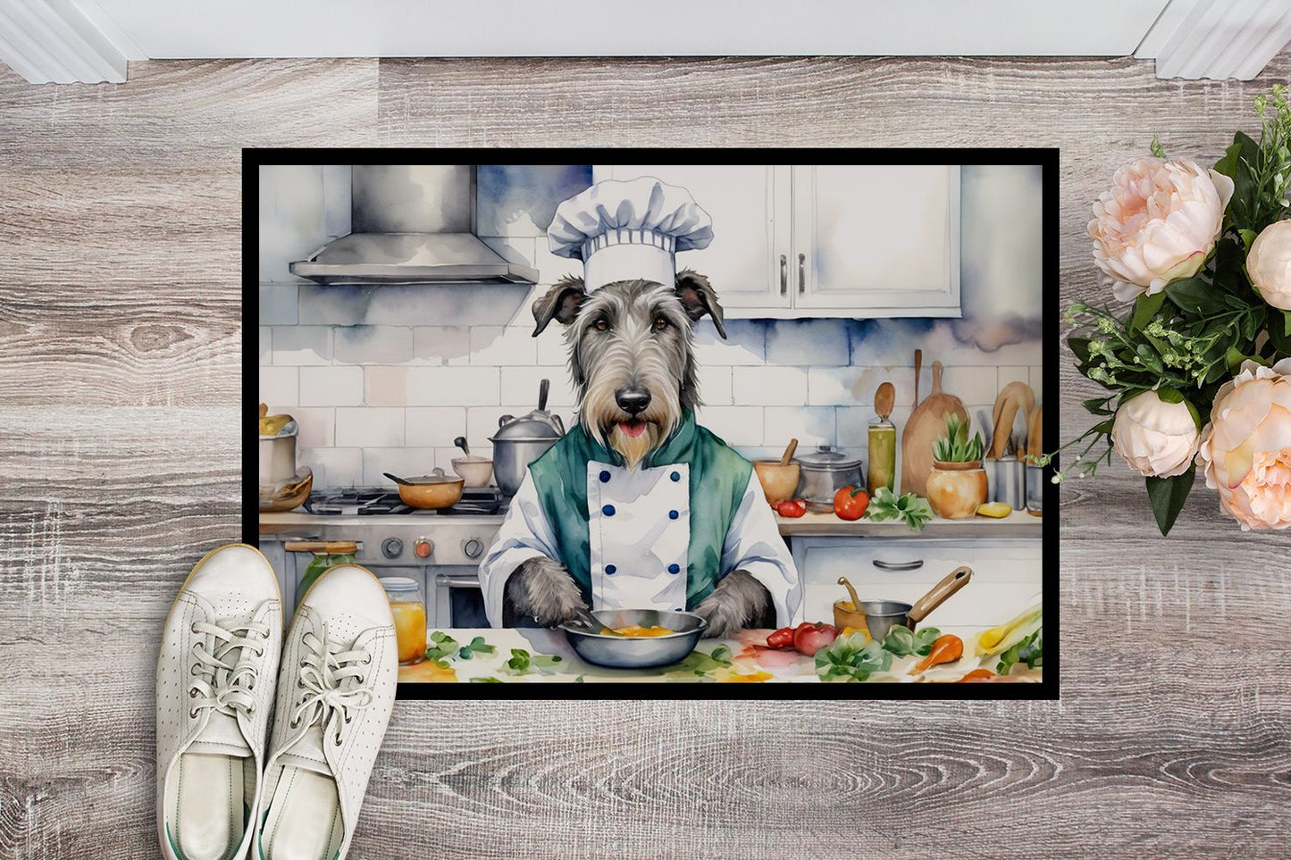 Irish Wolfhound The Chef Doormat Front Door Mat Indoor Outdoor Rugs for Entryway, Non Slip Washable Low Pile, 24H X 36W