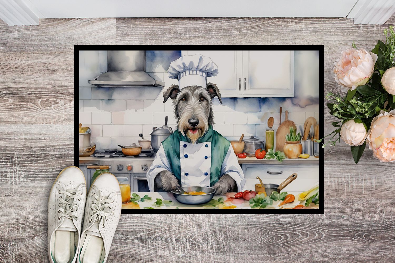 Irish Wolfhound The Chef Doormat Front Door Mat Indoor Outdoor Rugs for Entryway, Non Slip Washable Low Pile, 24H X 36W