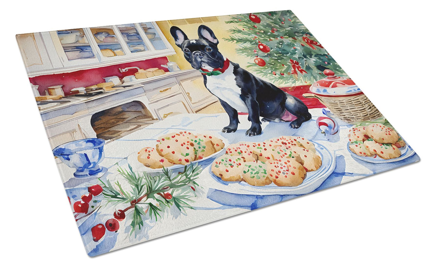 NEW French Bulldog Christmas Cookies Glass Cutting Board Decorative Tempered Glass Kitchen Cutting and Serving Board Large Size Chopping Board