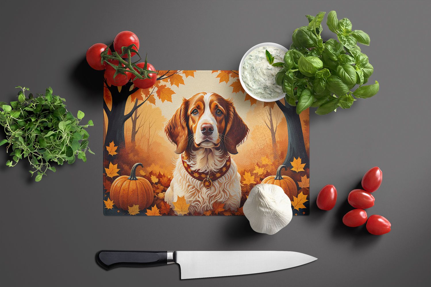 NEW Brittany Spaniel Fall Glass Cutting Board Decorative Tempered Glass Kitchen Cutting and Serving Board Large Size Chopping Board