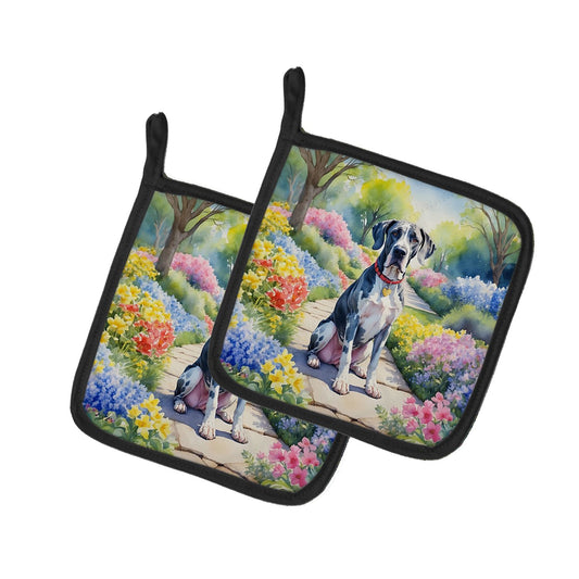 Great Dane Spring Path Pair of Pot Holders Kitchen Heat Resistant Pot Holders Sets Oven Hot Pads for Cooking Baking BBQ, 7 1/2 x 7 1/2