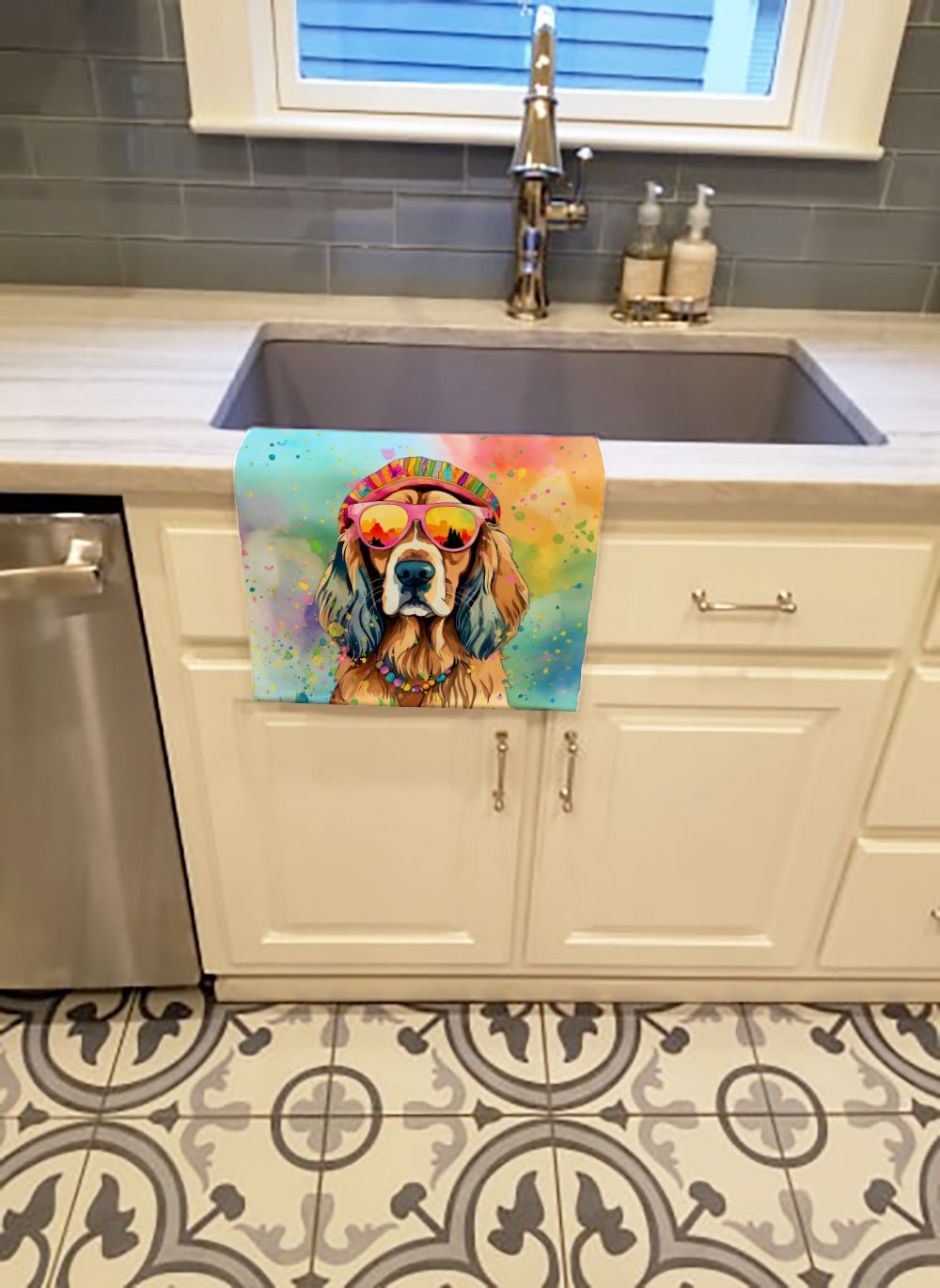 Cocker Spaniel Hippie Dawg Kitchen Towel Dish Cloths Guest Hand Towel Decorative Bathroom Towel for Face,Tea, Dishcloth, Kitchen and Bath
