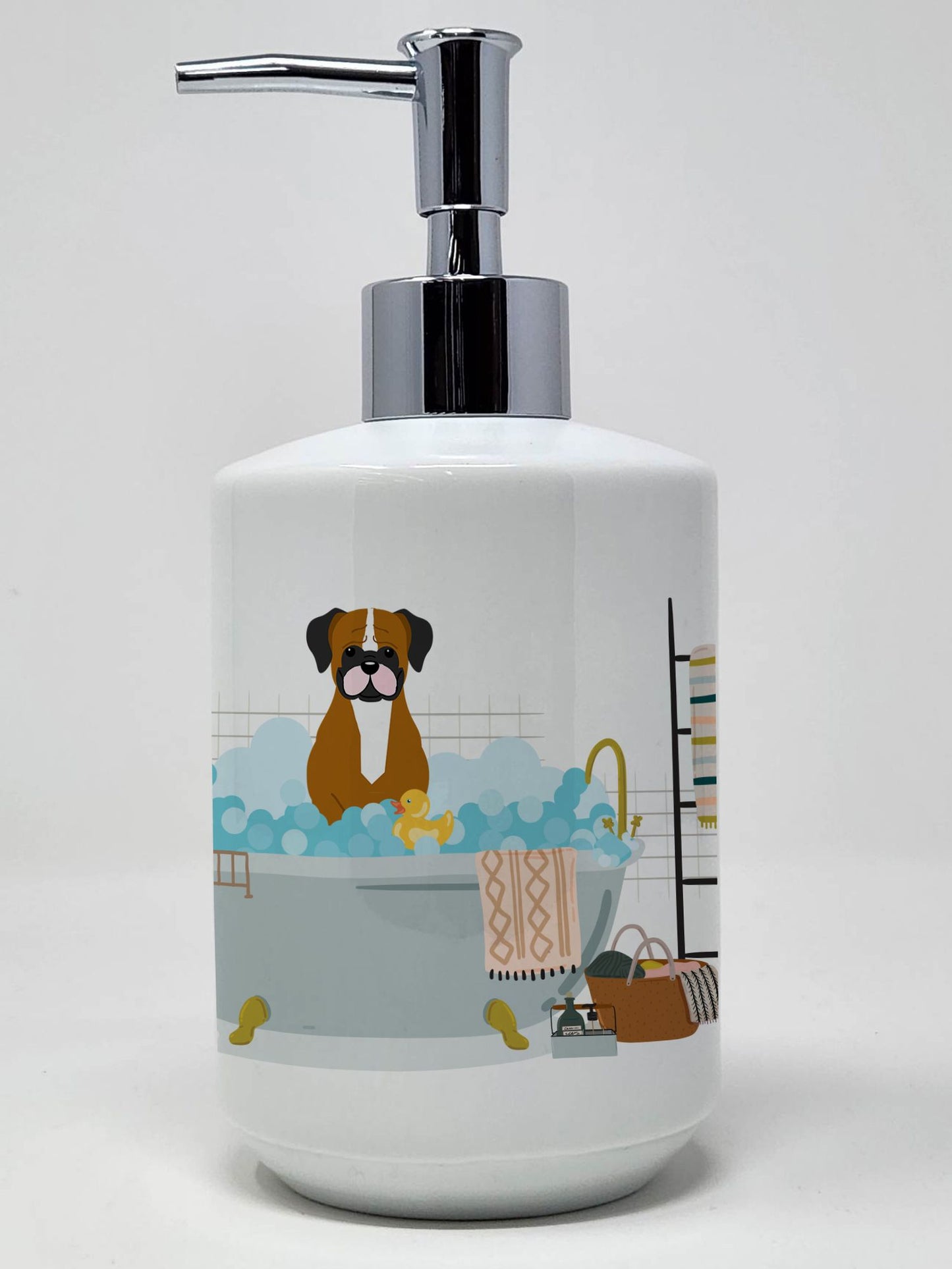 Flashy Fawn Boxer in Bathtub Ceramic Soap Dispenser Hand Soap Dispenser Pump Bottles for Bathroom Kitchen, Empty Refillable Liquid Soap Container
