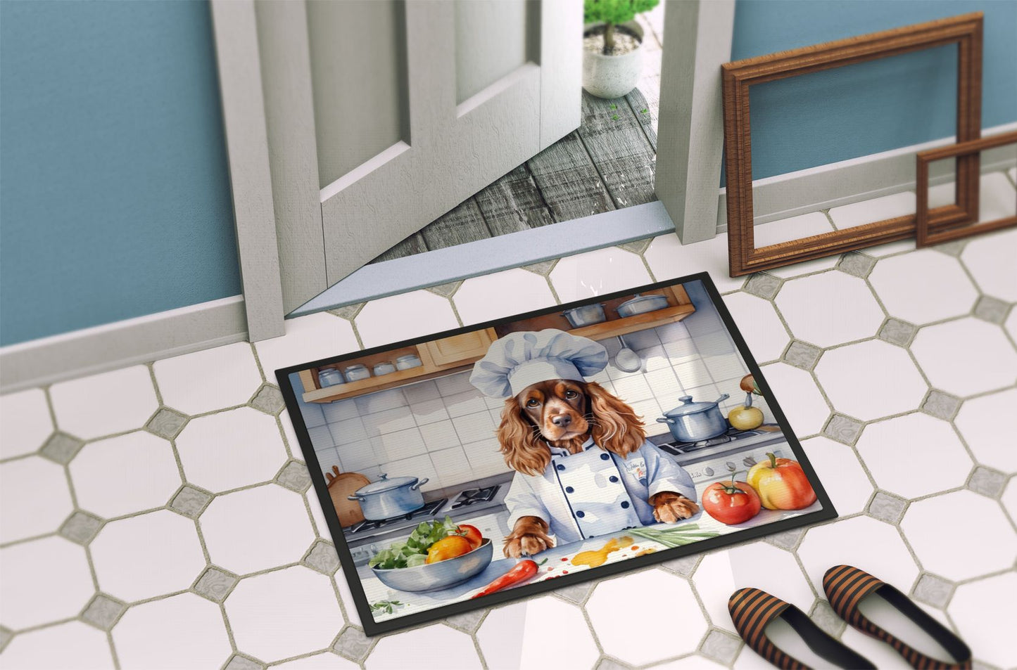 NEW English Cocker Spaniel The Chef Doormat Front Door Mat Indoor Outdoor Rugs for Entryway, Non Slip Washable Low Pile, 18H X 27W