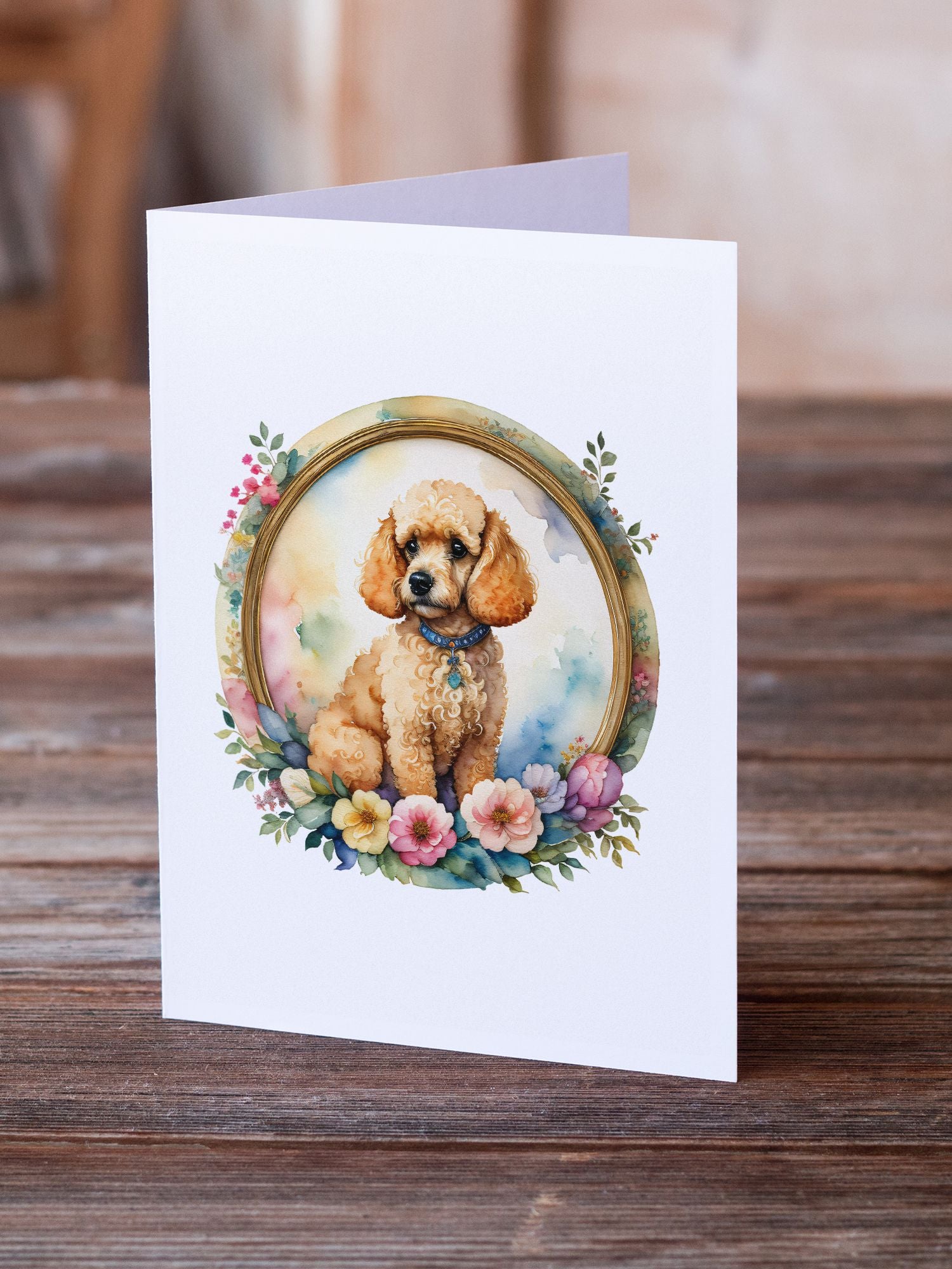 Poodle and Flowers Greeting Cards Pack of 8 Blank Cards with Envelopes Whimsical A7 Size 5x7 Blank Note Cards