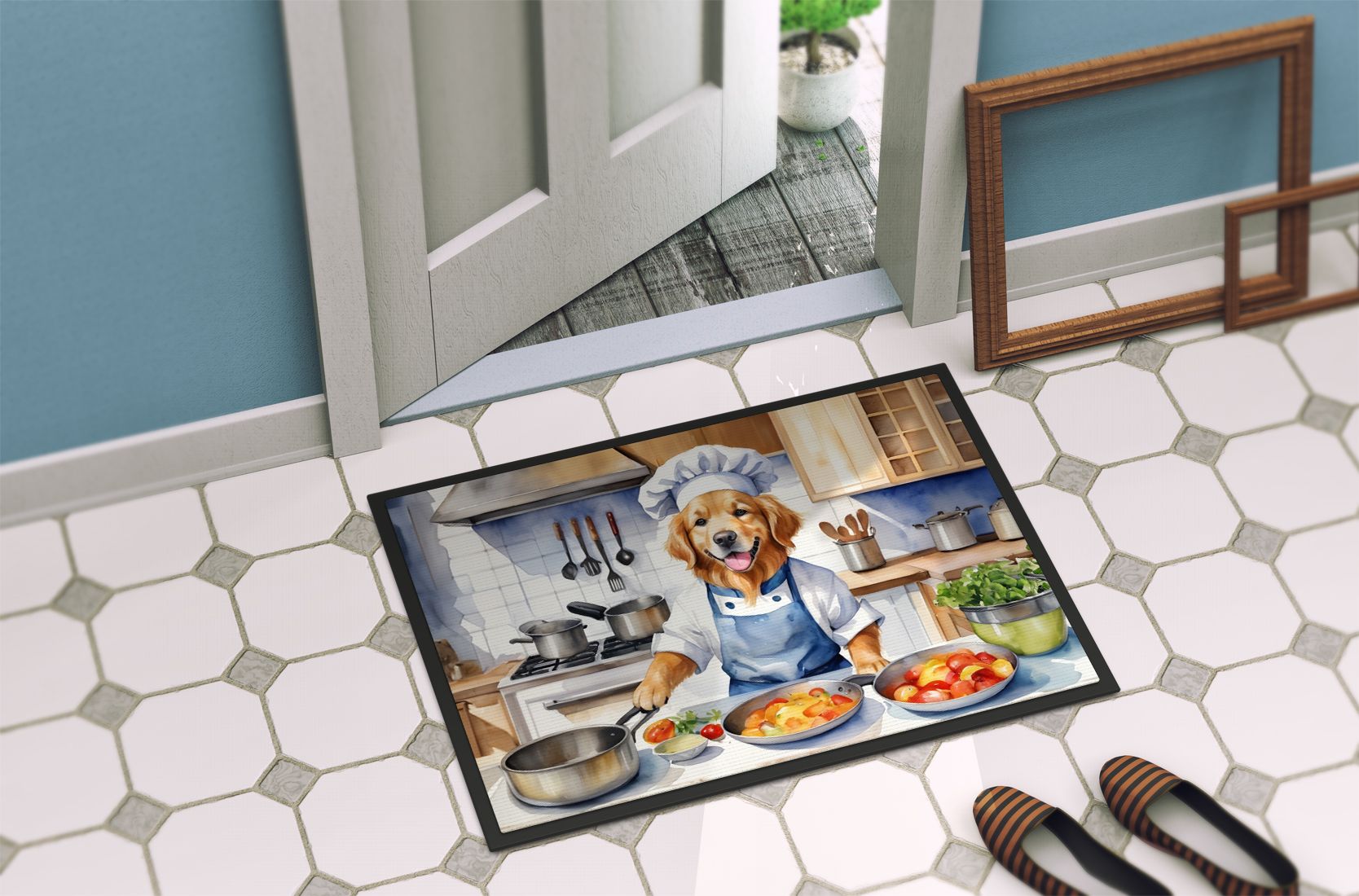 Golden Retriever The Chef Doormat Front Door Mat Indoor Outdoor Rugs for Entryway, Non Slip Washable Low Pile, 24H X 36W