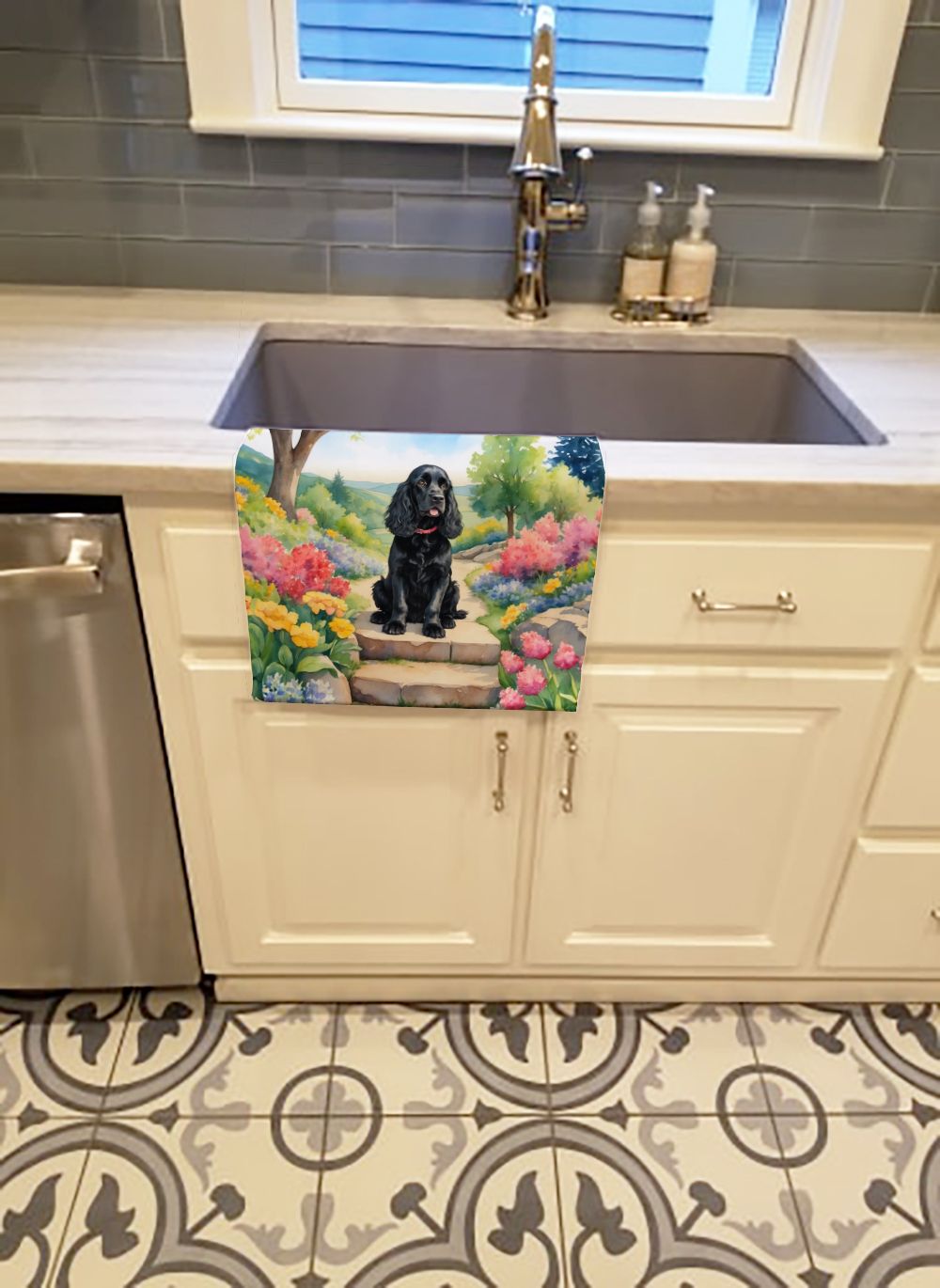 Cocker Spaniel Spring Path Kitchen Towel Dish Cloths Guest Hand Towel Decorative Bathroom Towel for Face,Tea, Dishcloth, Kitchen and Bath