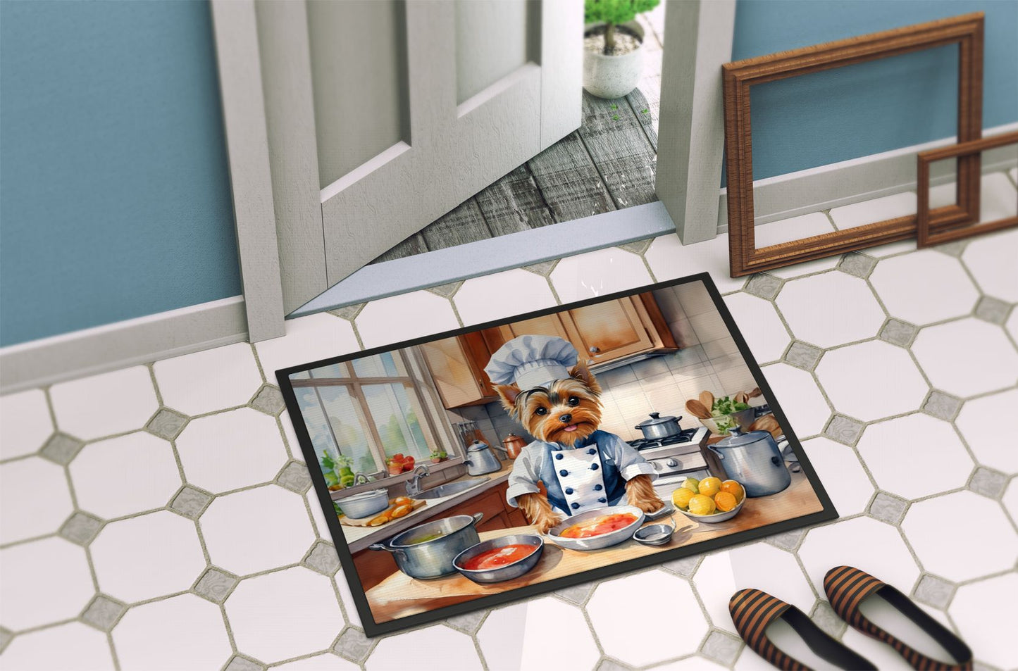 Yorkie Yorkshire Terrier The Chef Doormat Front Door Mat Indoor Outdoor Rugs for Entryway, Non Slip Washable Low Pile, 24H X 36W