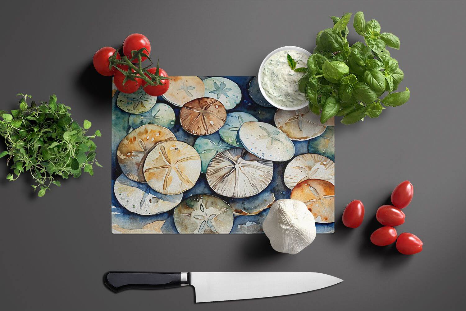 NEW Sand Dollars Glass Cutting Board Decorative Tempered Glass Kitchen Cutting and Serving Board Large Size Chopping Board