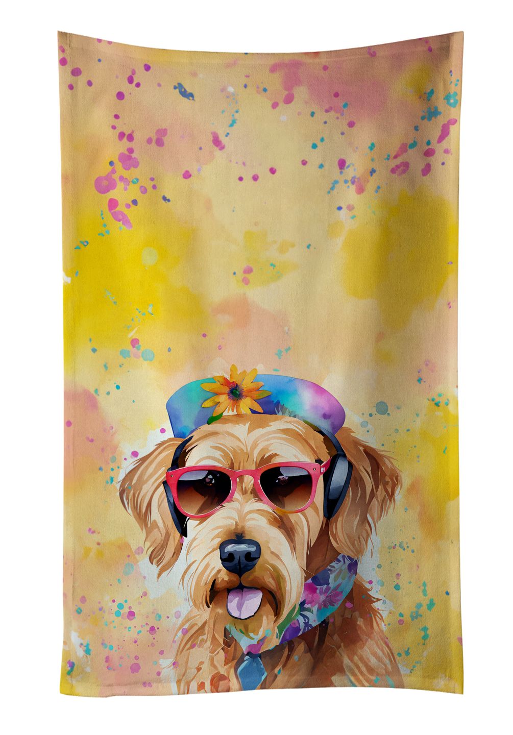 Airedale Terrier Hippie Dawg Kitchen Towel Dish Cloths Guest Hand Towel Decorative Bathroom Towel for Face,Tea, Dishcloth, Kitchen and Bath