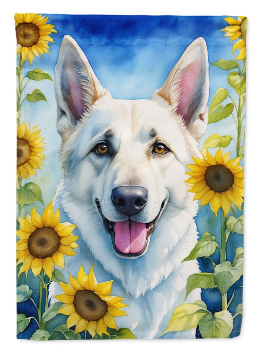 White German Shepherd in Sunflowers Garden Flag Mailbox Flag Decorative Yard Flag Banner Outside Patio Artwork Yard Flower Beds, Garden Size, Multicolor