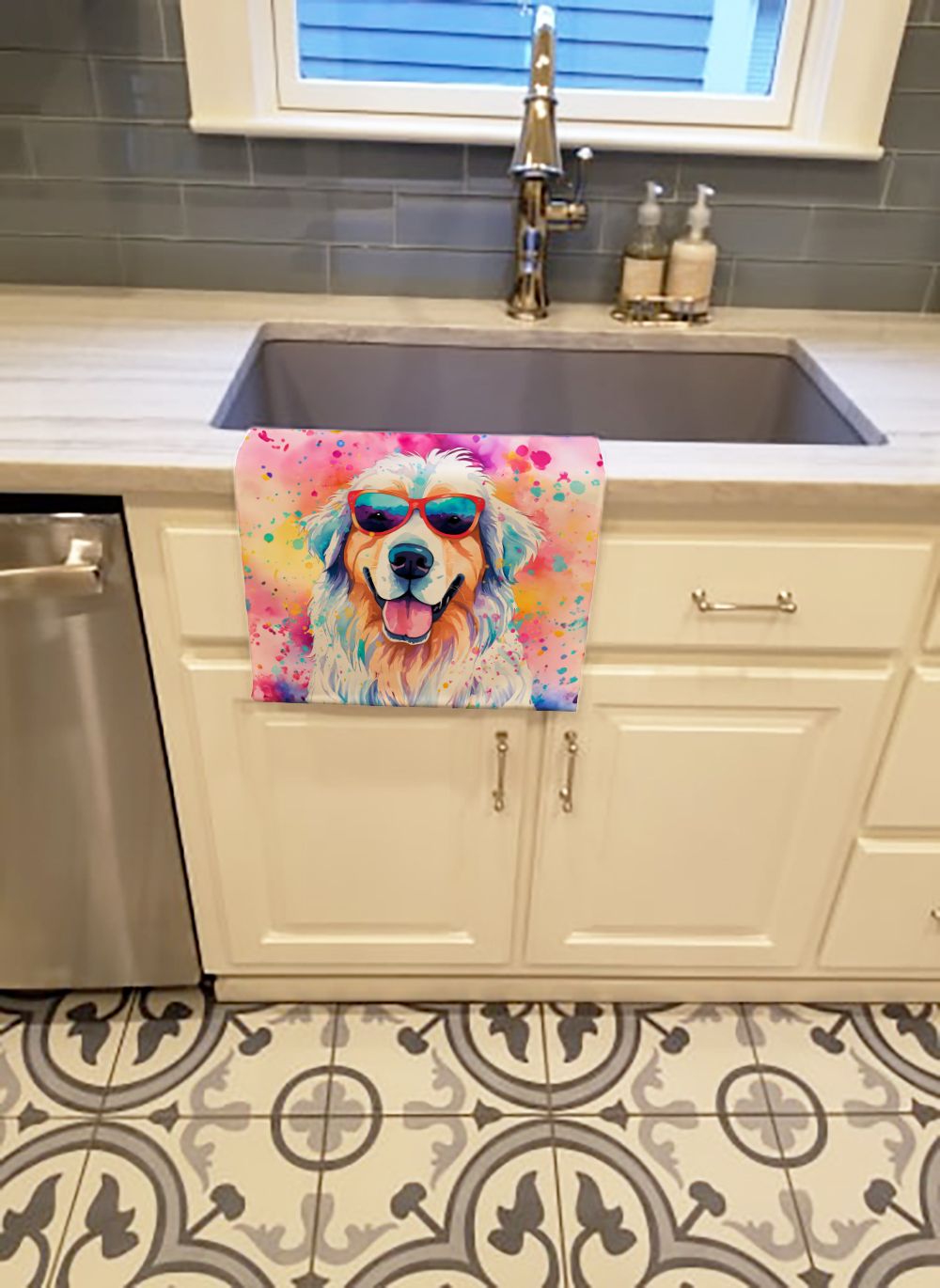 Great Pyrenees Hippie Dawg Kitchen Towel Dish Cloths Guest Hand Towel Decorative Bathroom Towel for Face,Tea, Dishcloth, Kitchen and Bath