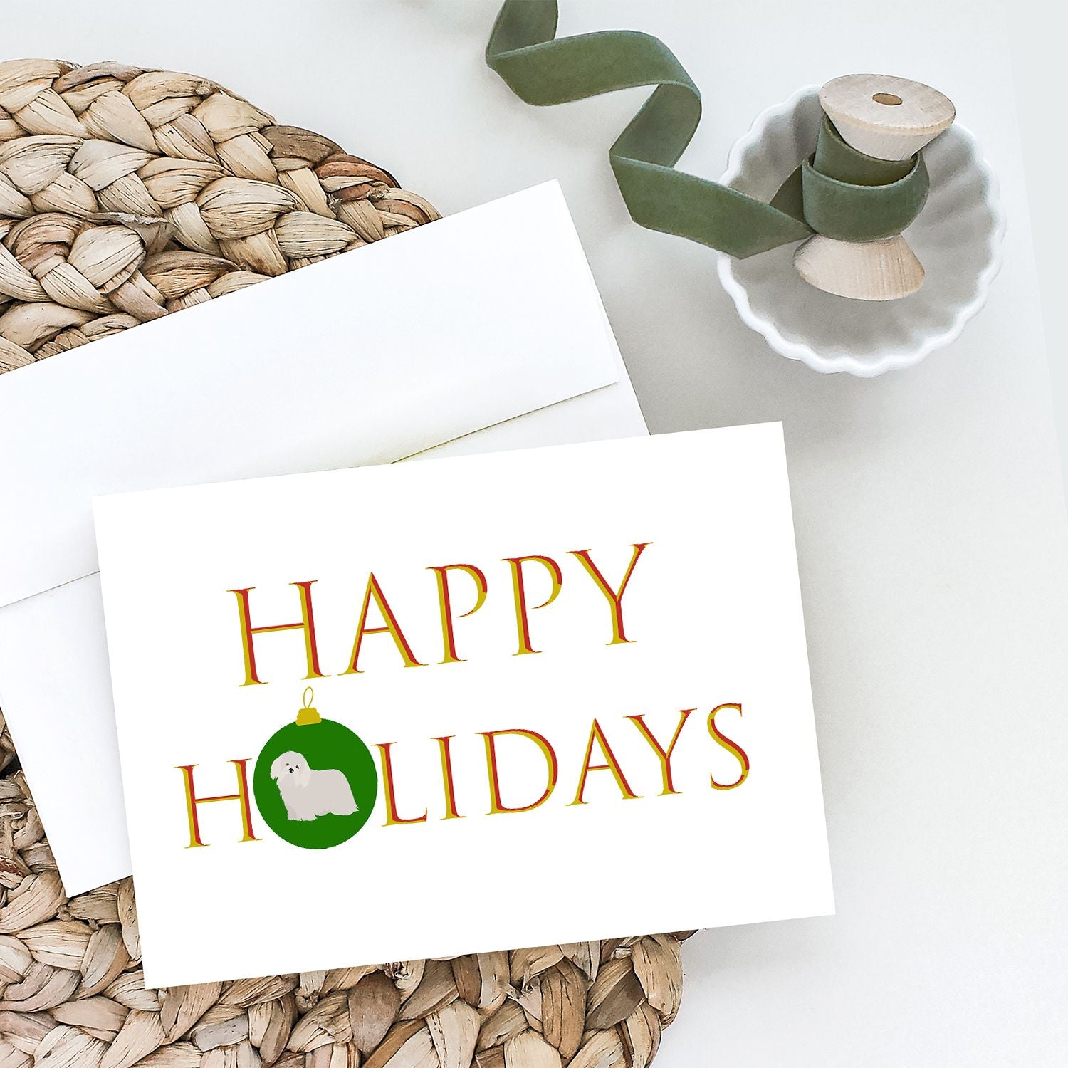 Coton de Tulear #2 Happy Holidays Greeting Cards Pack of 8 Blank Cards with Envelopes Whimsical A7 Size 5x7 Blank Note Cards