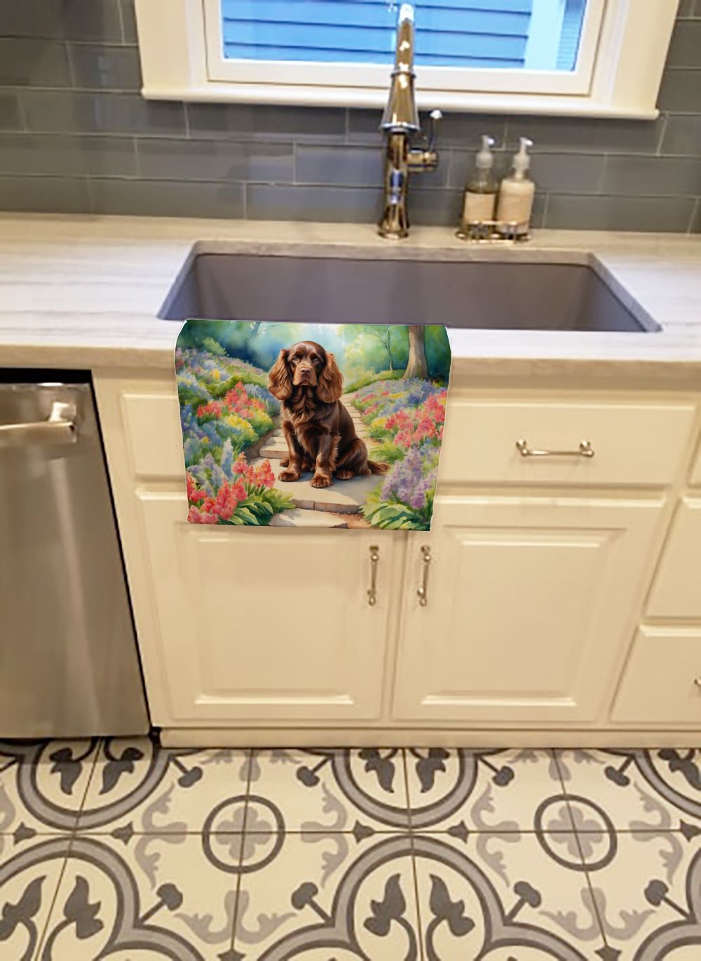 Sussex Spaniel Spring Path Kitchen Towel Dish Cloths Guest Hand Towel Decorative Bathroom Towel for Face,Tea, Dishcloth, Kitchen and Bath