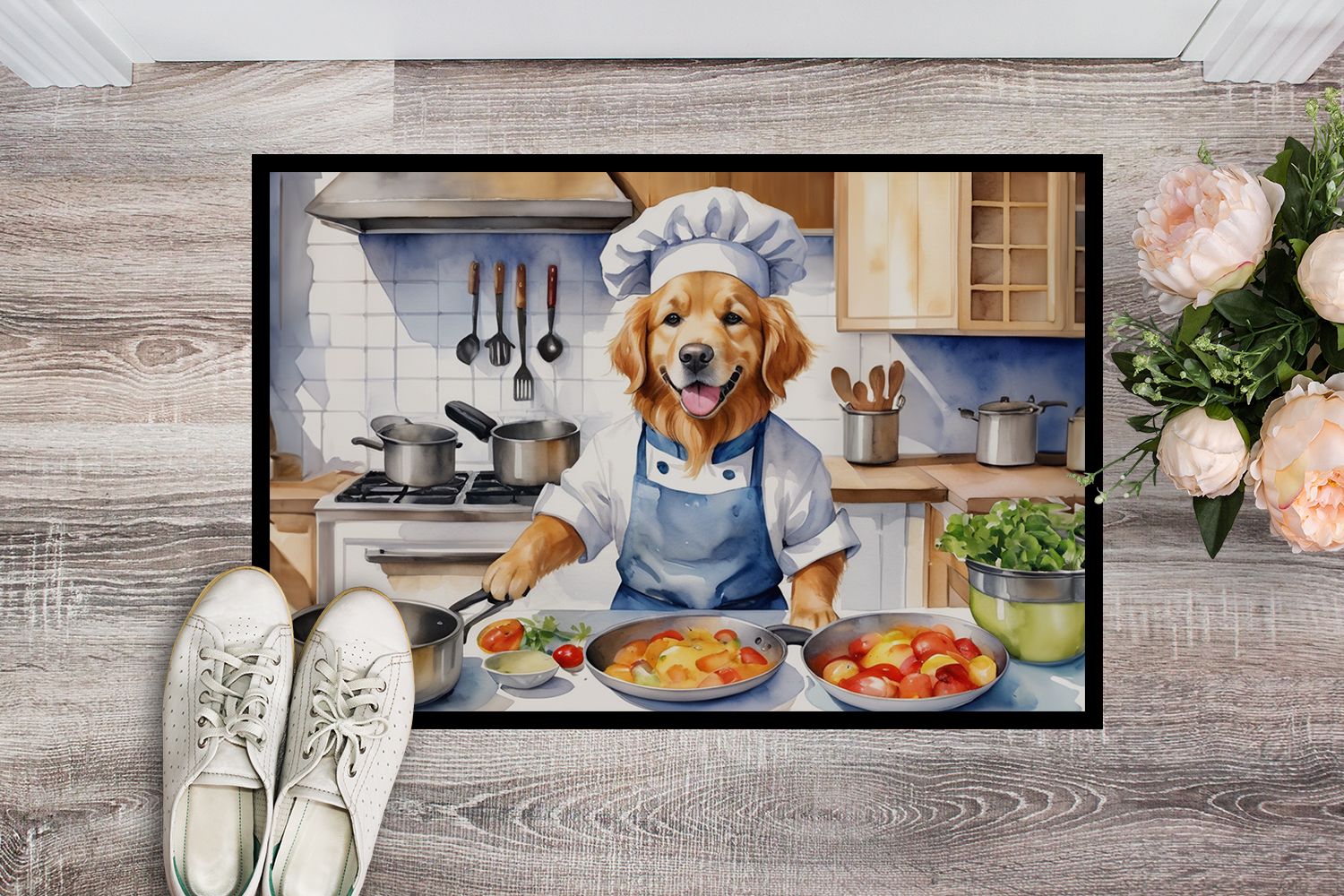 Golden Retriever The Chef Doormat Front Door Mat Indoor Outdoor Rugs for Entryway, Non Slip Washable Low Pile, 24H X 36W