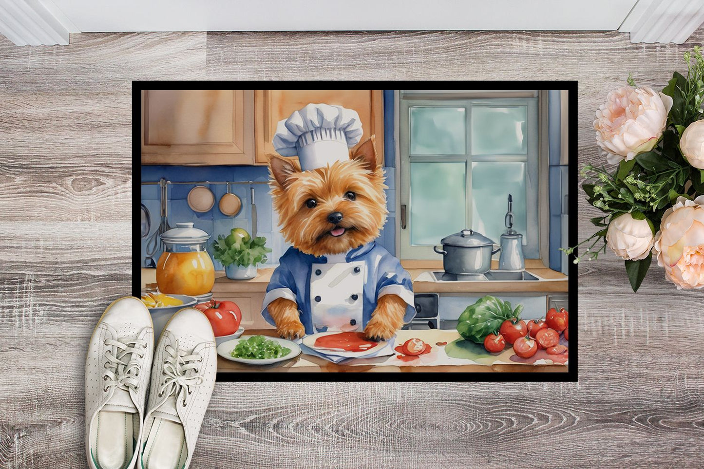 Norwich Terrier The Chef Doormat Front Door Mat Indoor Outdoor Rugs for Entryway, Non Slip Washable Low Pile, 24H X 36W