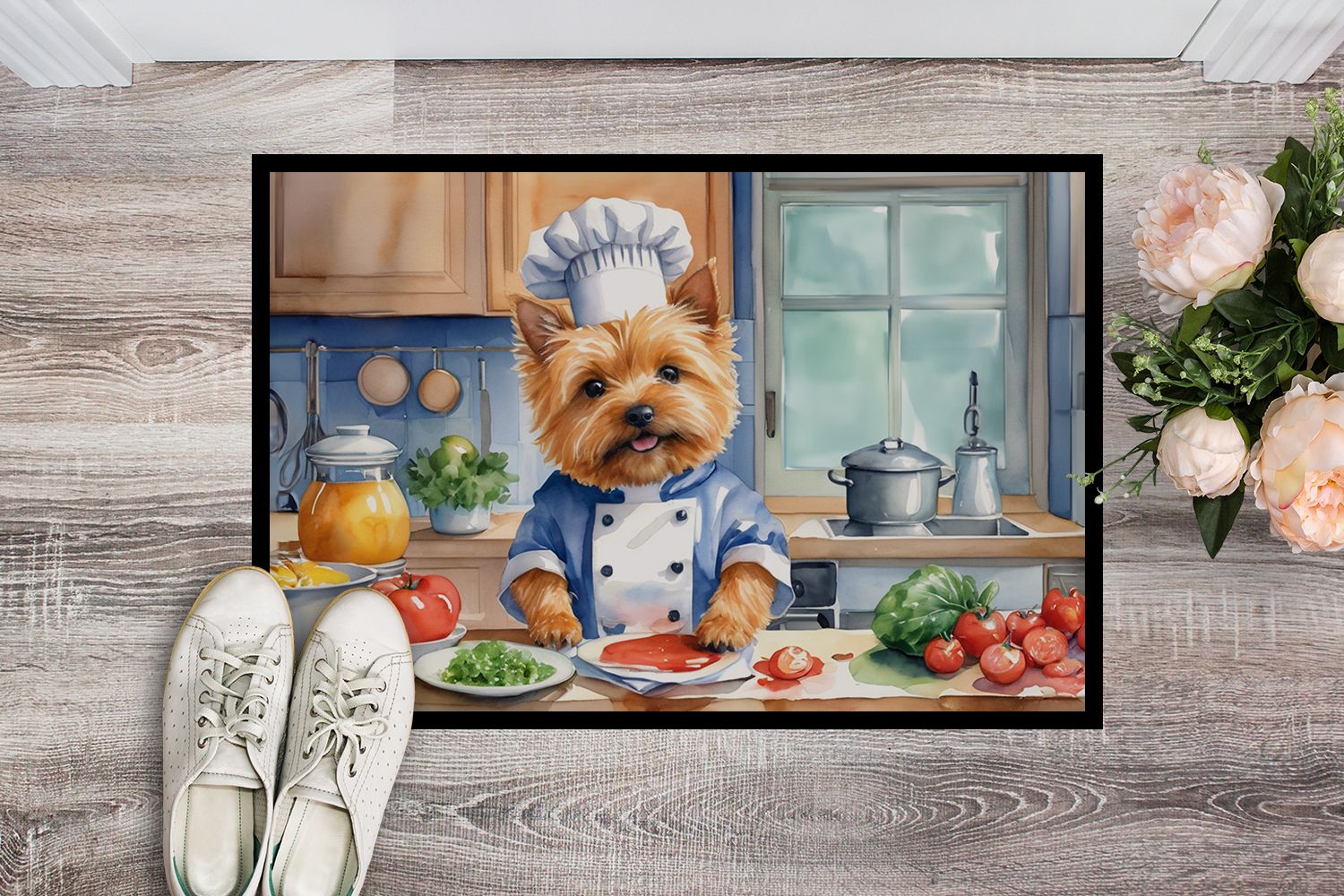 Norwich Terrier The Chef Doormat Front Door Mat Indoor Outdoor Rugs for Entryway, Non Slip Washable Low Pile, 24H X 36W