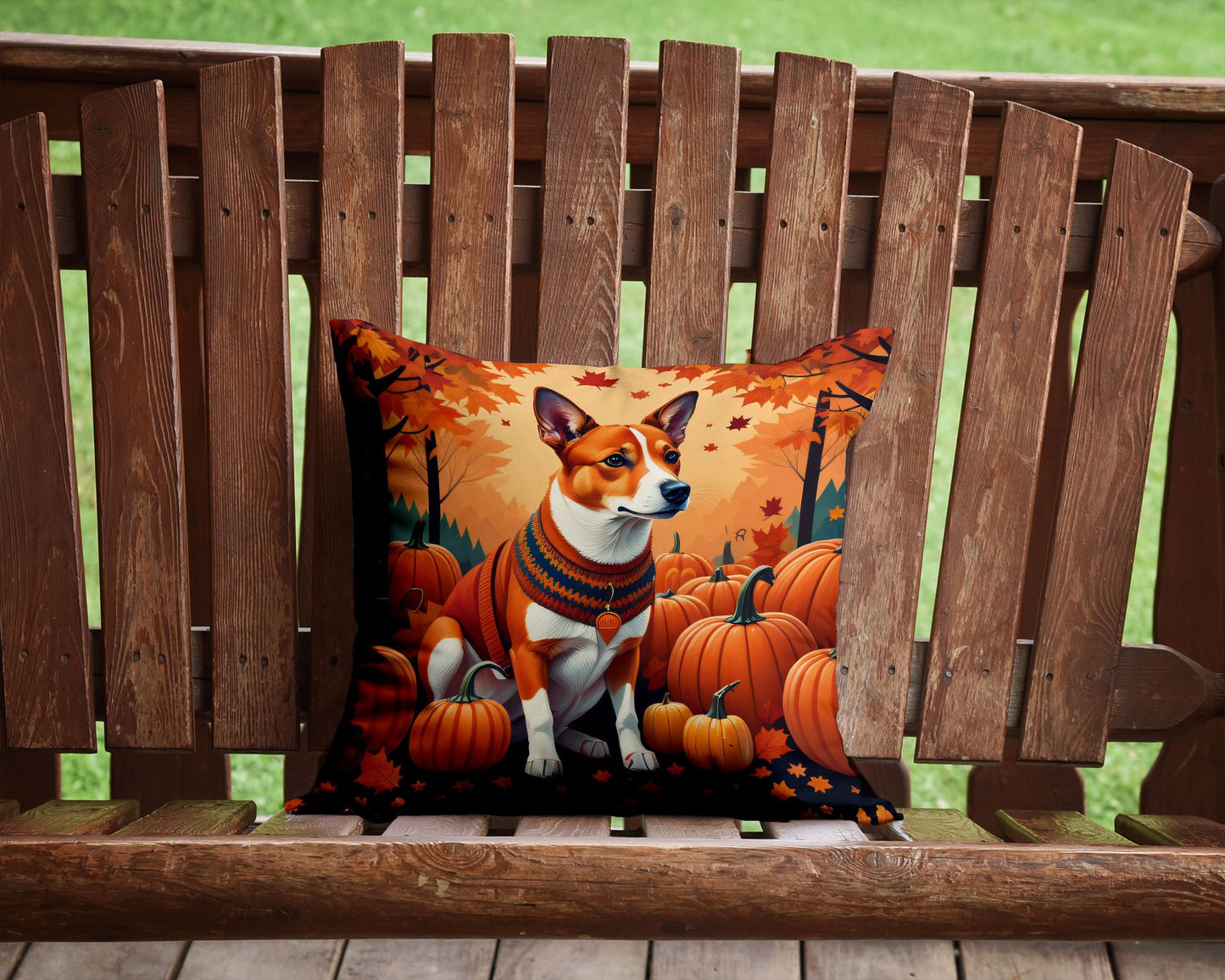Red Basenji Fall Throw Pillow Machine Washable, Indoor Outdoor Decorative Pillow for Couch, Bed or Patio, 14Hx14W