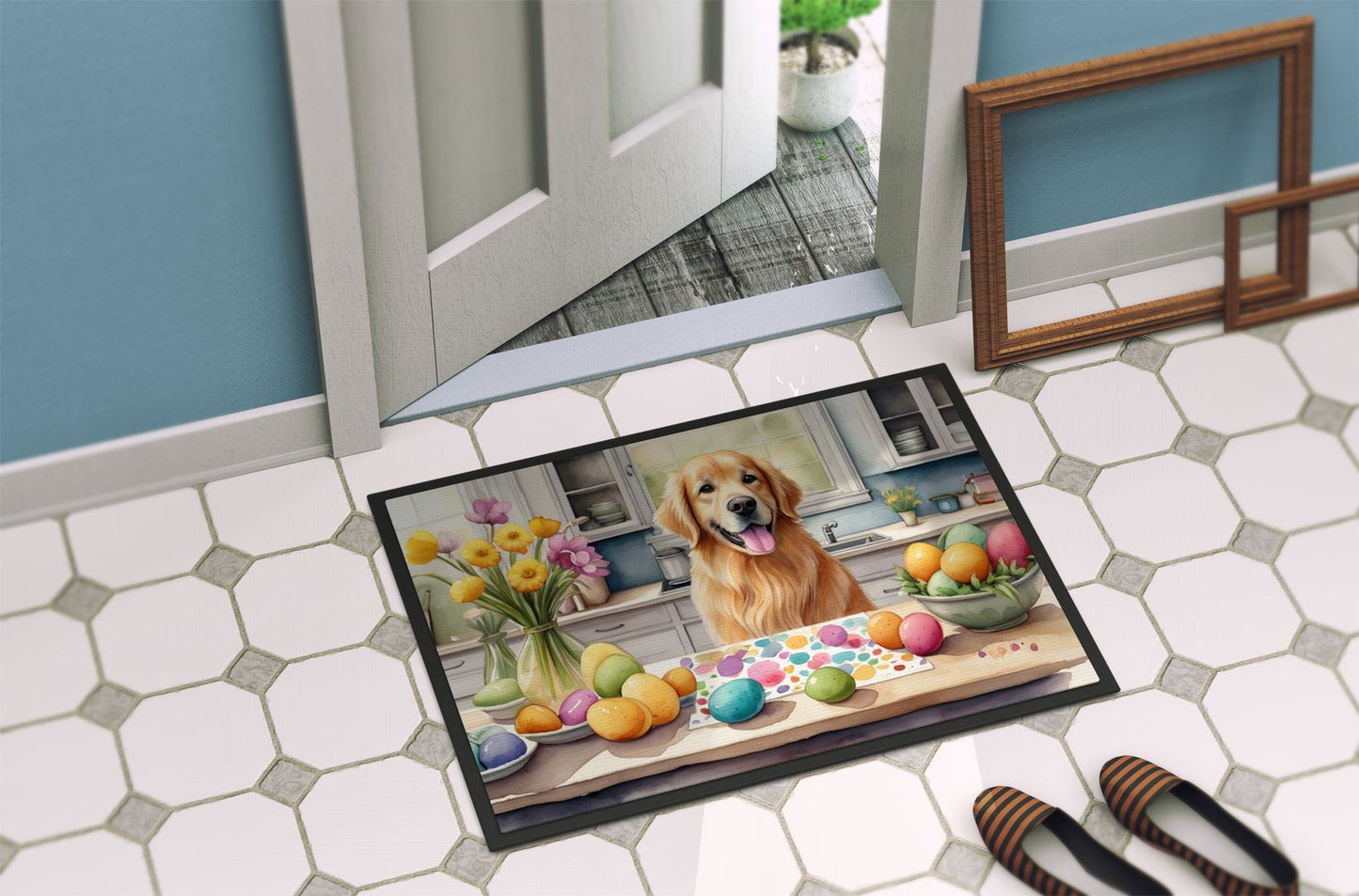 NEW Decorating Easter Golden Retriever Doormat Front Door Mat Indoor Outdoor Rugs for Entryway, Non Slip Washable Low Pile, 18H X 27W